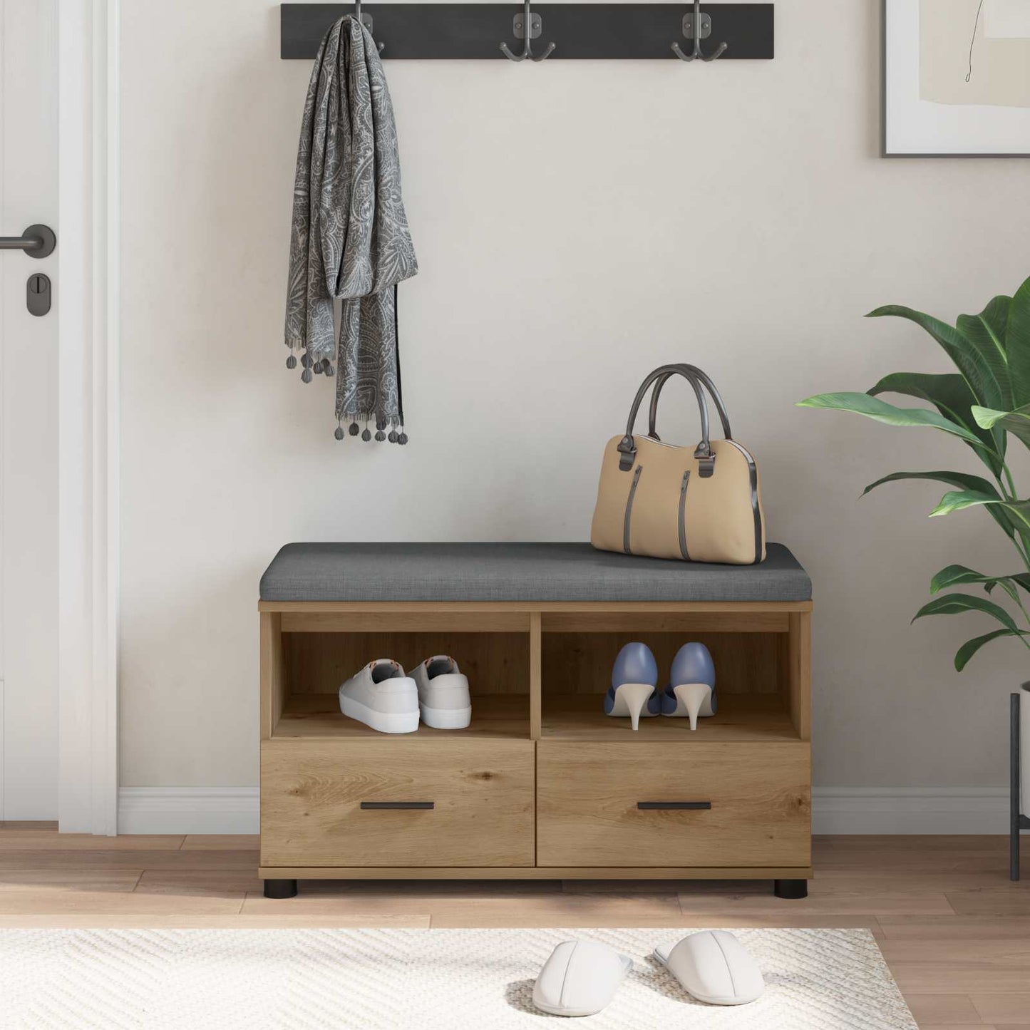 Halbank met kussen met lade Artisan Eik 80 x 38 x 46 cm is nu te koop bij PeponiXL, paradijselijk wonen!