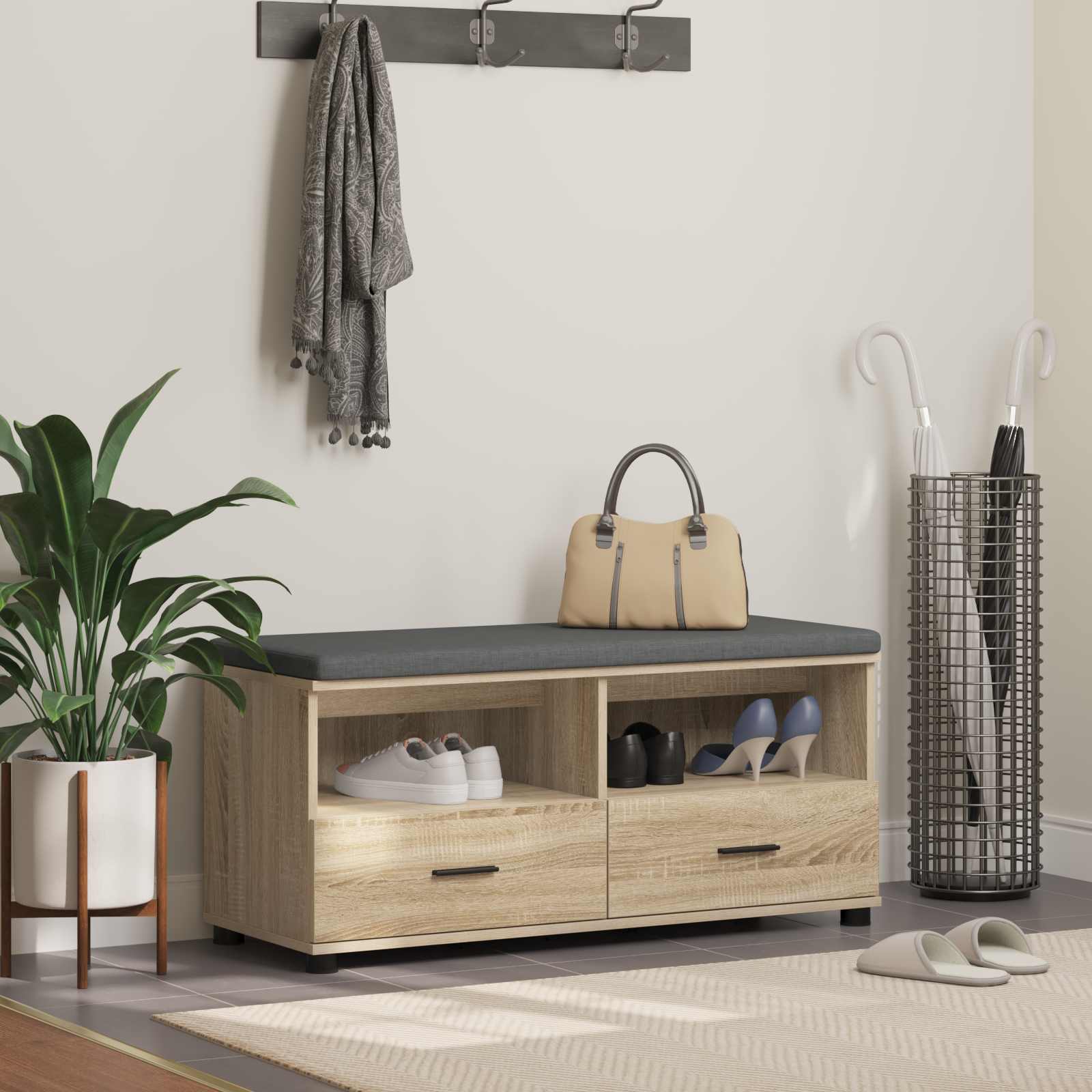 Halbank met kussen met lade Sonoma Eiken 100 x 38 x 46 cm is nu te koop bij PeponiXL, paradijselijk wonen!