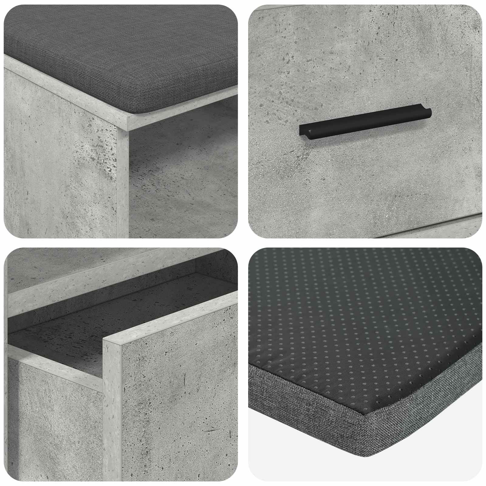 Halbank met kussen met lade Beton Grijs 100 x 38 x 46 cm is nu te koop bij PeponiXL, paradijselijk wonen!