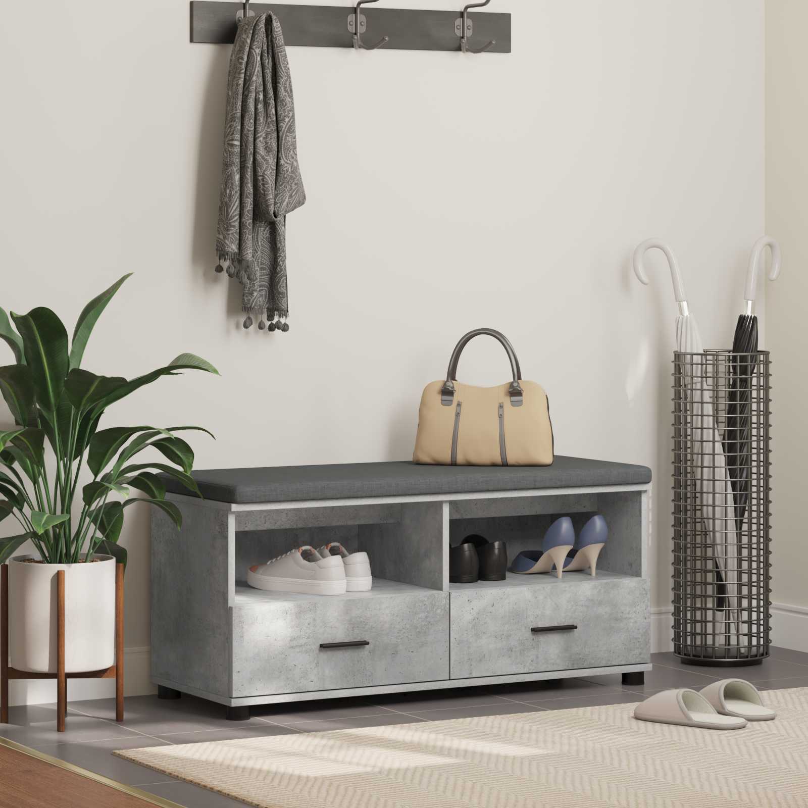 Halbank met kussen met lade Beton Grijs 100 x 38 x 46 cm is nu te koop bij PeponiXL, paradijselijk wonen!