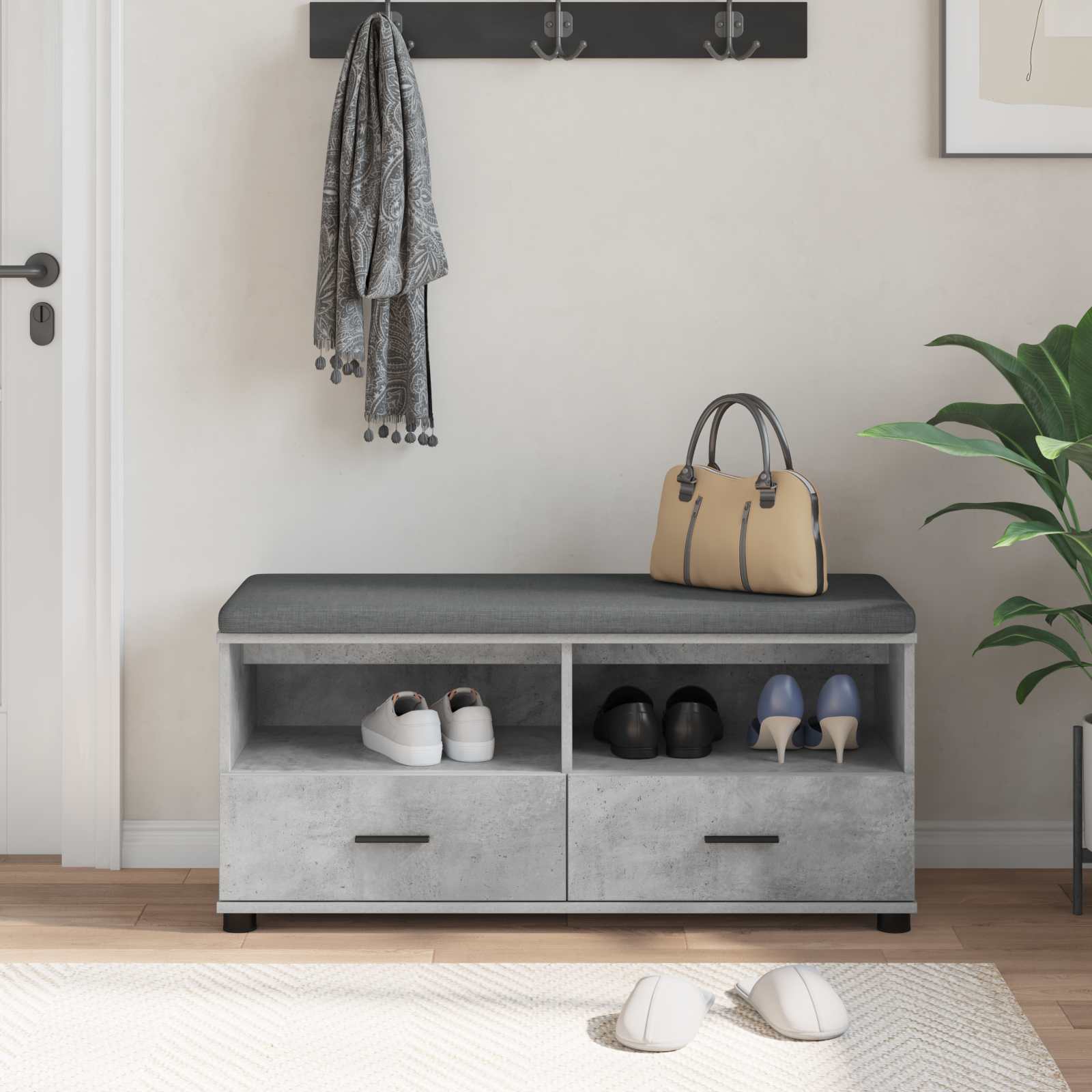 Halbank met kussen met lade Beton Grijs 100 x 38 x 46 cm is nu te koop bij PeponiXL, paradijselijk wonen!