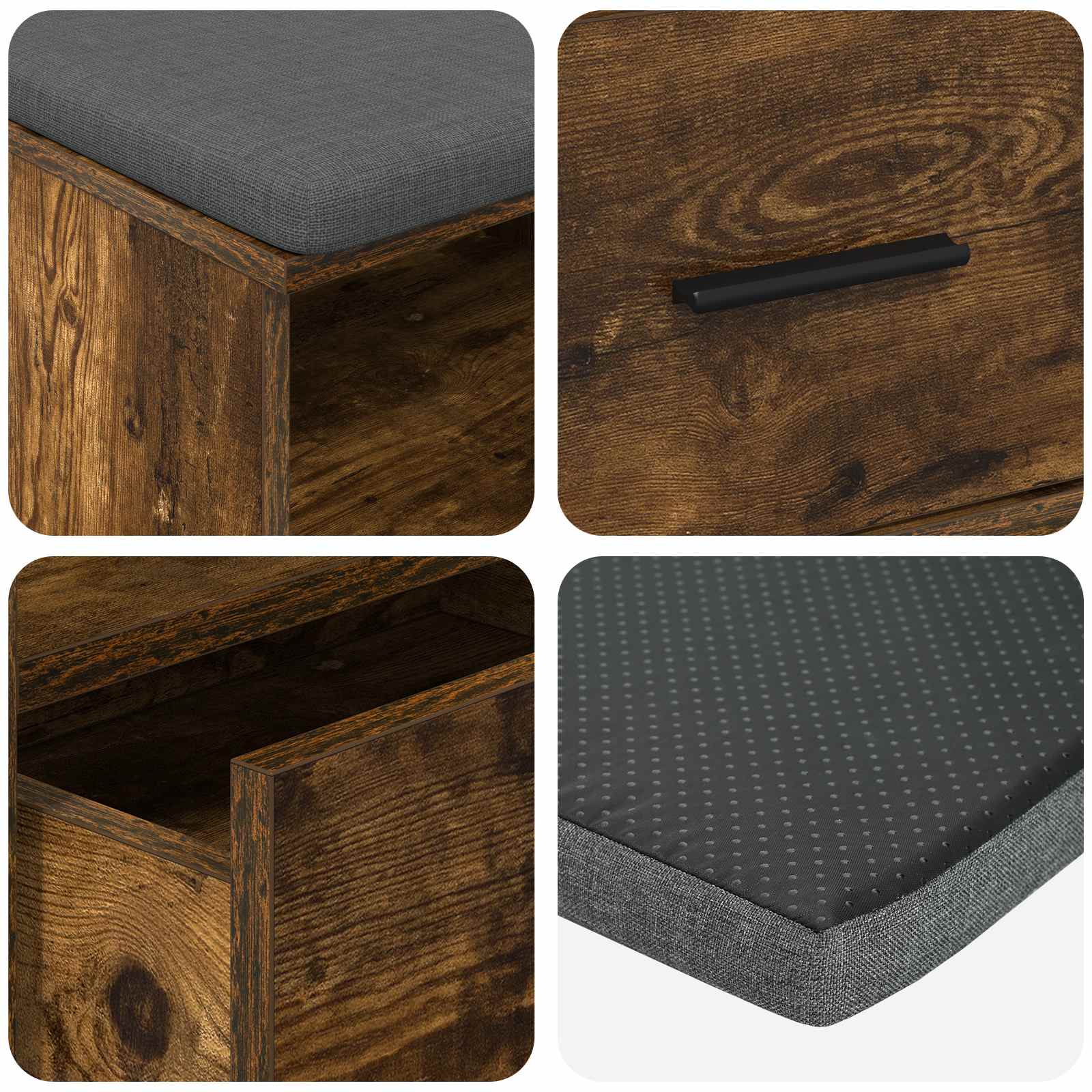 Halbank met kussen met lade Gerookt eiken 100 x 38 x 46 cm is nu te koop bij PeponiXL, paradijselijk wonen!