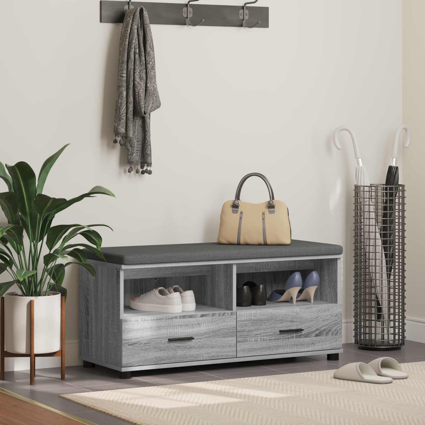 Halbank met kussen met lade Grijze Sonoma 100 x 38 x 46 cm is nu te koop bij PeponiXL, paradijselijk wonen!
