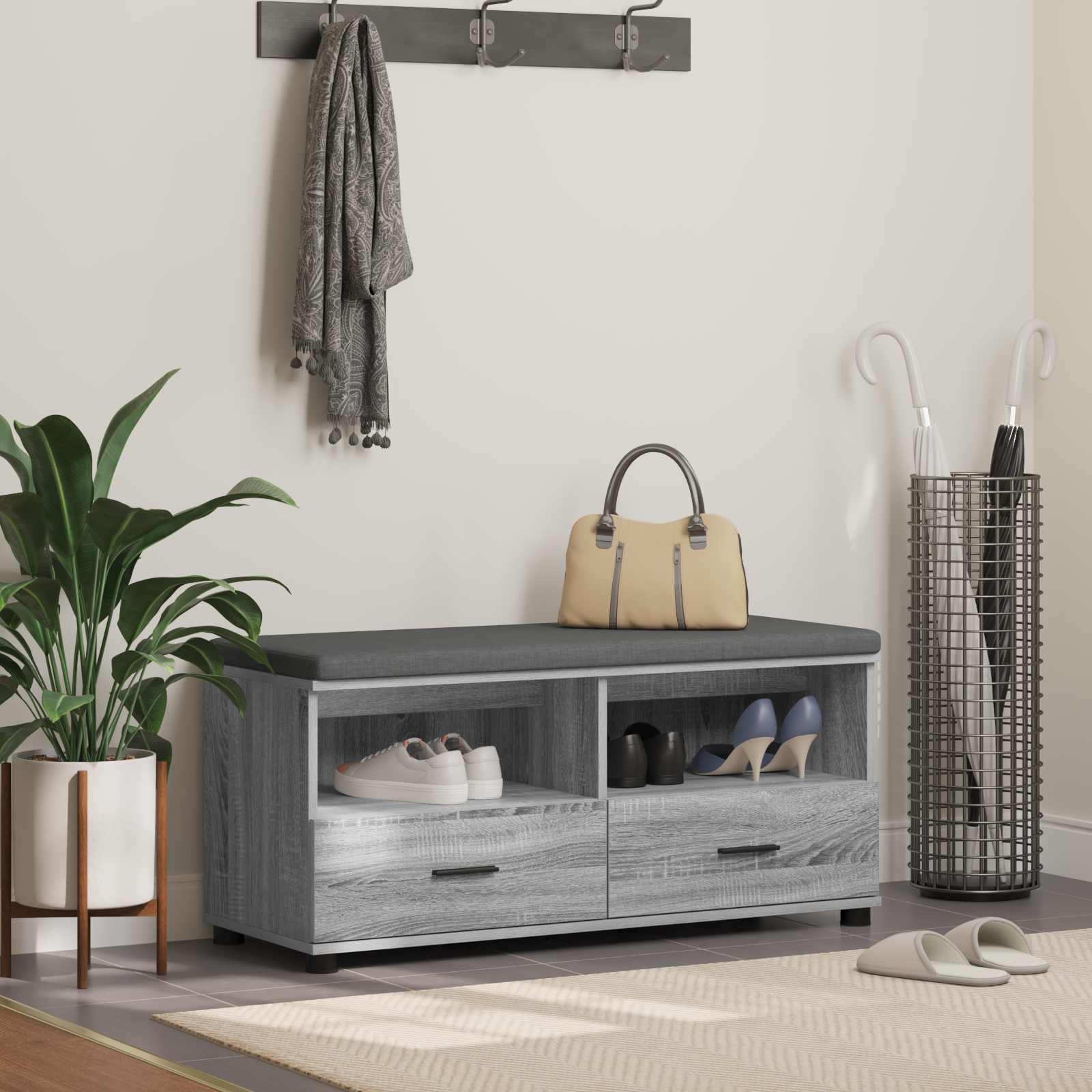 Halbank met kussen met lade Grijze Sonoma 100 x 38 x 46 cm is nu te koop bij PeponiXL, paradijselijk wonen!