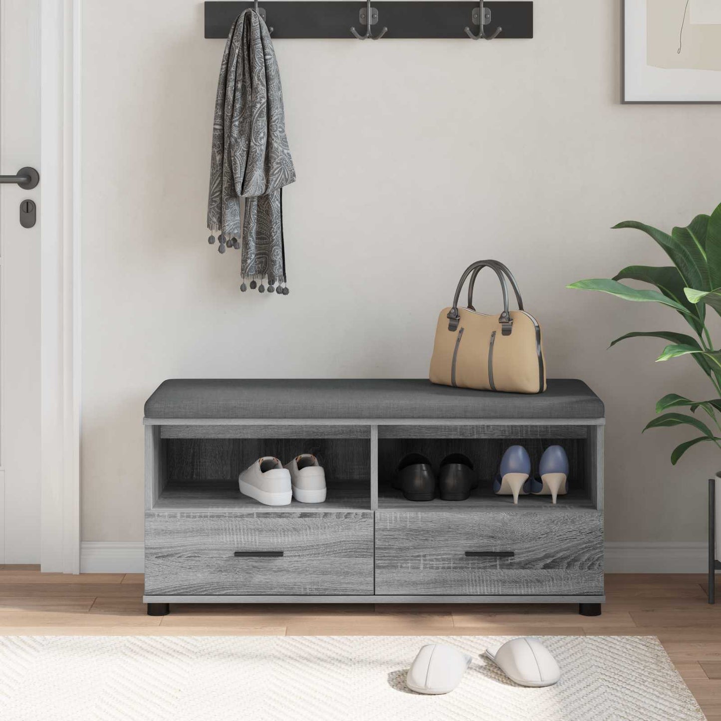 Halbank met kussen met lade Grijze Sonoma 100 x 38 x 46 cm is nu te koop bij PeponiXL, paradijselijk wonen!