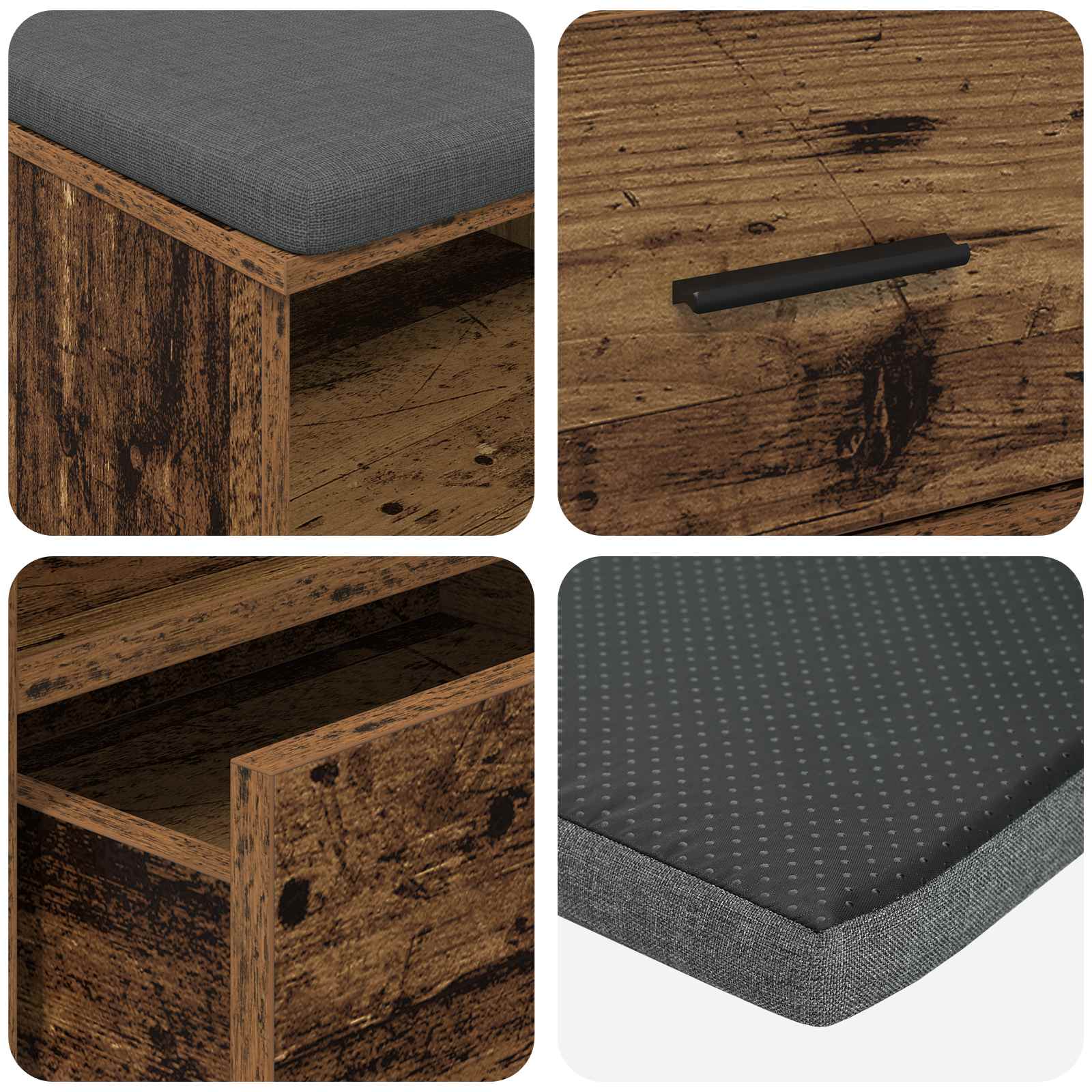 Halbank met kussen met lade met plank Oudhout 100 x 38 x 46 cm is nu te koop bij PeponiXL, paradijselijk wonen!