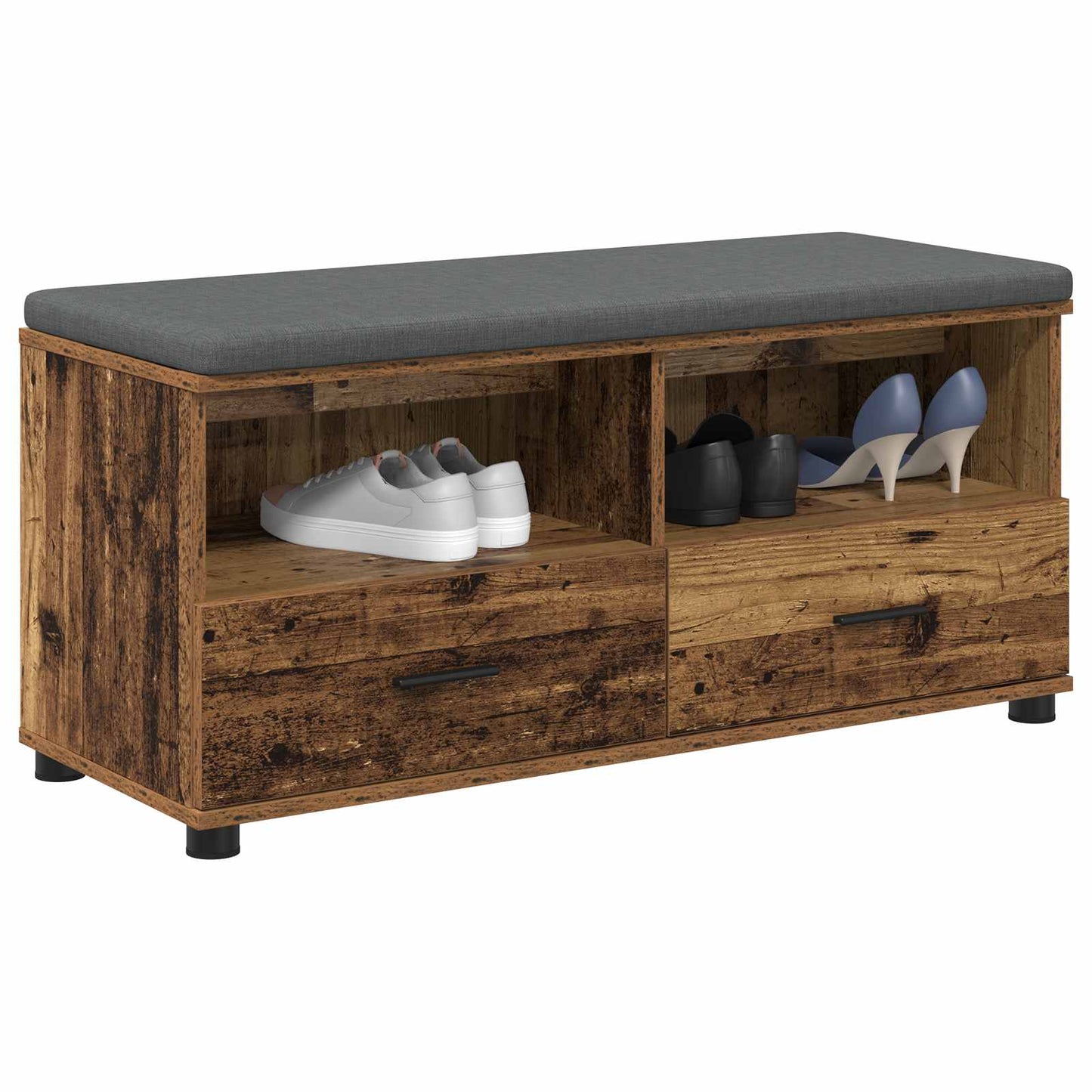 Halbank met kussen met lade met plank Oudhout 100 x 38 x 46 cm is nu te koop bij PeponiXL, paradijselijk wonen!