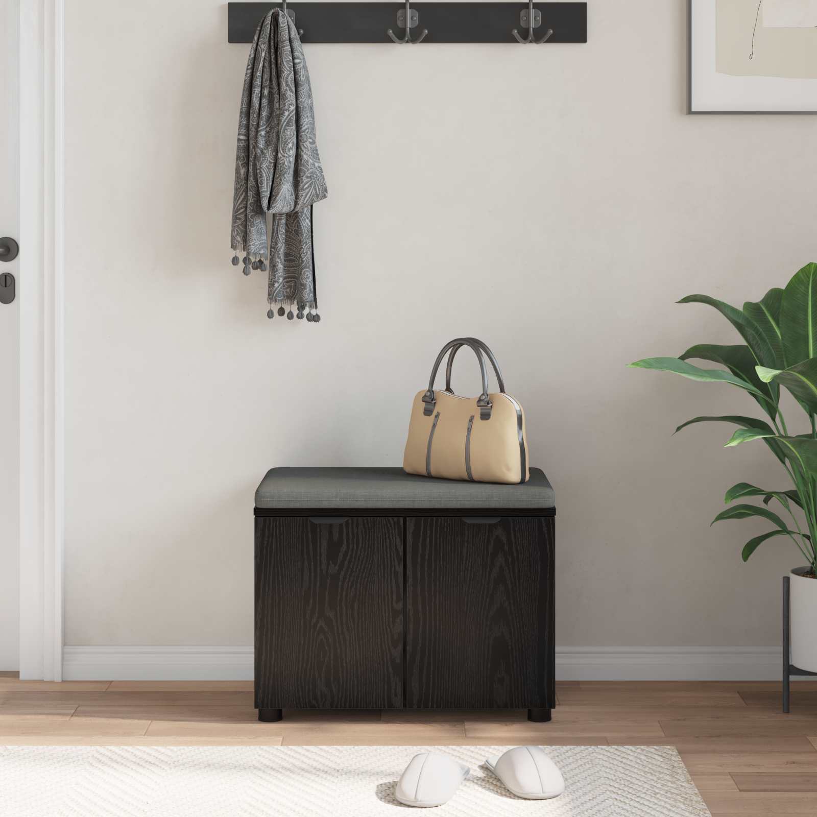 Halbank met kussen met plank Zwarte Eik 60 x 38 x 46 cm is nu te koop bij PeponiXL, paradijselijk wonen!