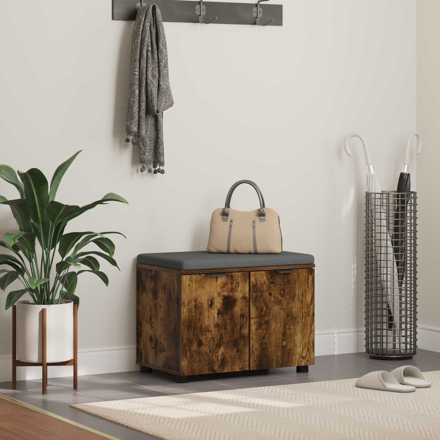 Halbank met kussen met plank Gerookte Eik 60 x 38 x 46 cm is nu te koop bij PeponiXL, paradijselijk wonen!