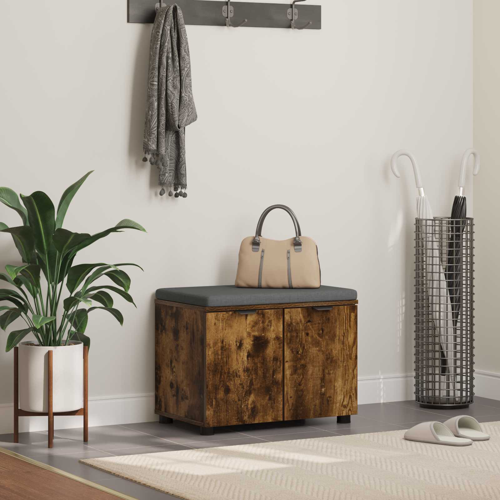 Halbank met kussen met plank Gerookte Eik 60 x 38 x 46 cm is nu te koop bij PeponiXL, paradijselijk wonen!