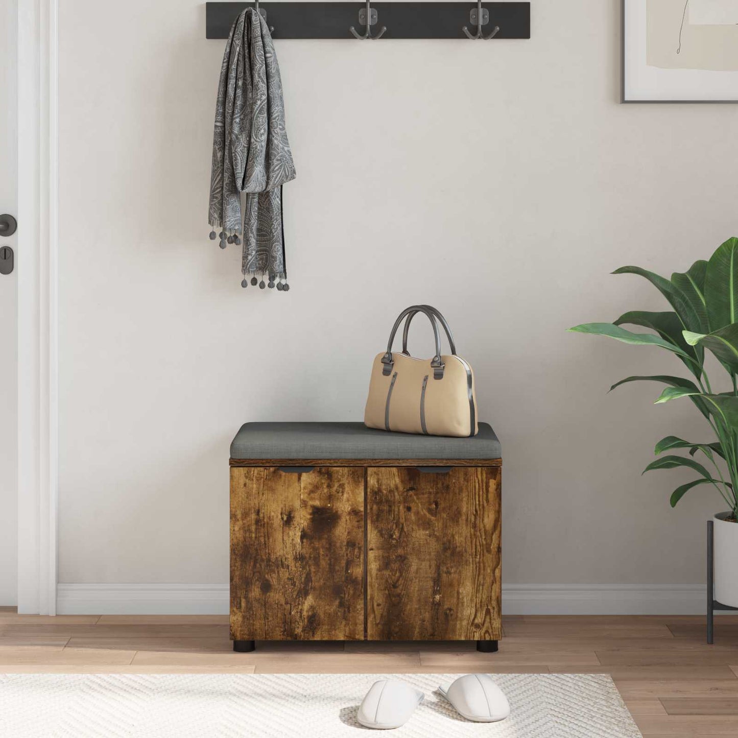 Halbank met kussen met plank Gerookte Eik 60 x 38 x 46 cm is nu te koop bij PeponiXL, paradijselijk wonen!