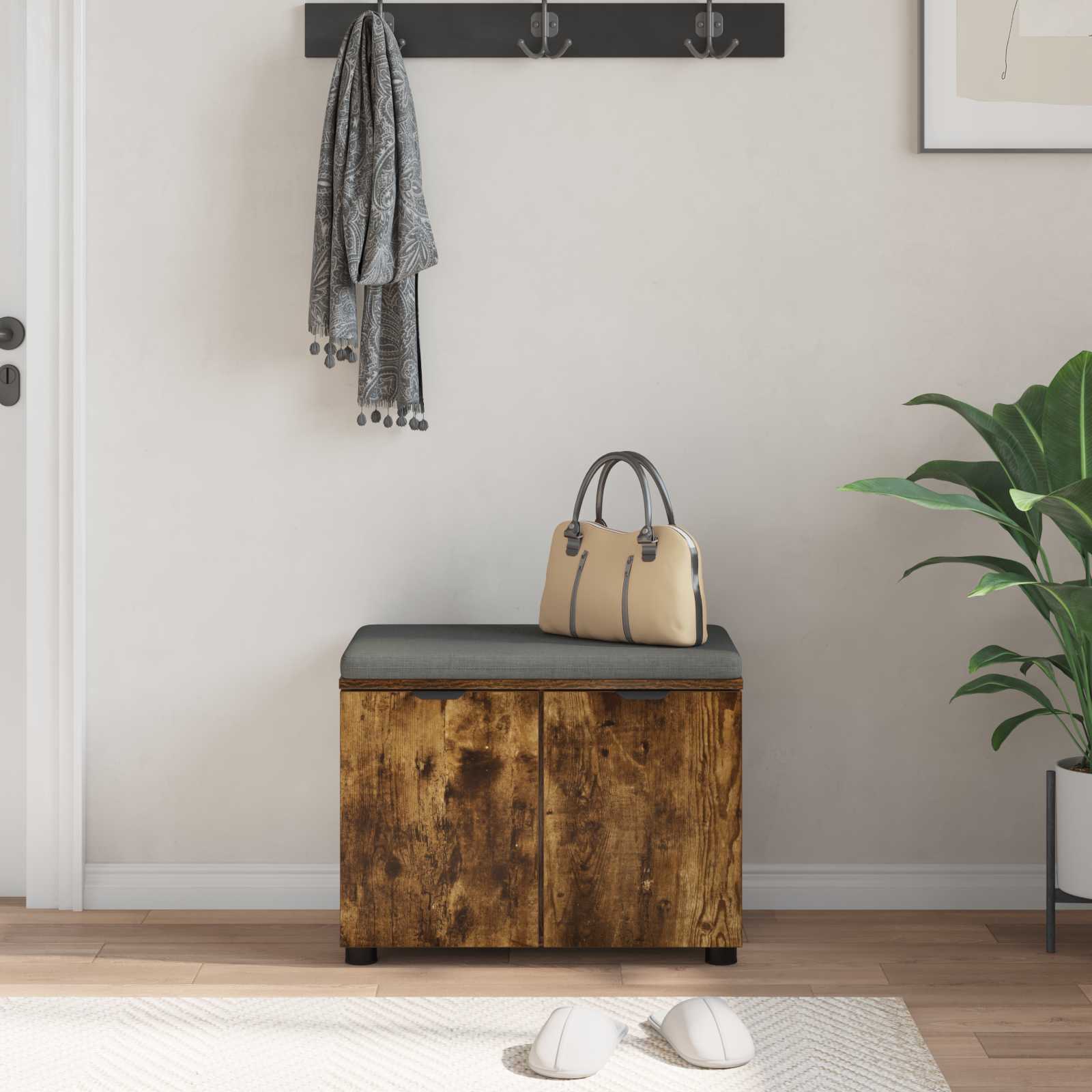 Halbank met kussen met plank Gerookte Eik 60 x 38 x 46 cm is nu te koop bij PeponiXL, paradijselijk wonen!