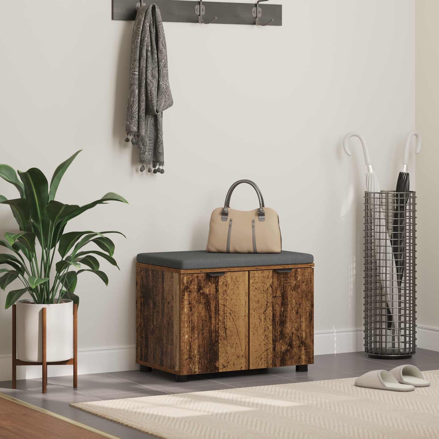 Halbank Oudhout 60 x 38 x 46 cm Geïndustrialiseerd hout en stof is nu te koop bij PeponiXL, paradijselijk wonen!