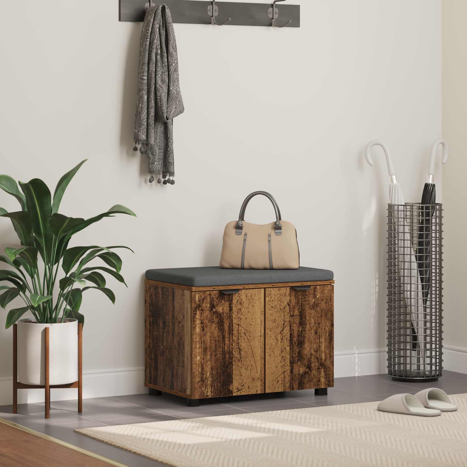 Halbank Oudhout 60 x 38 x 46 cm Geïndustrialiseerd hout en stof is nu te koop bij PeponiXL, paradijselijk wonen!