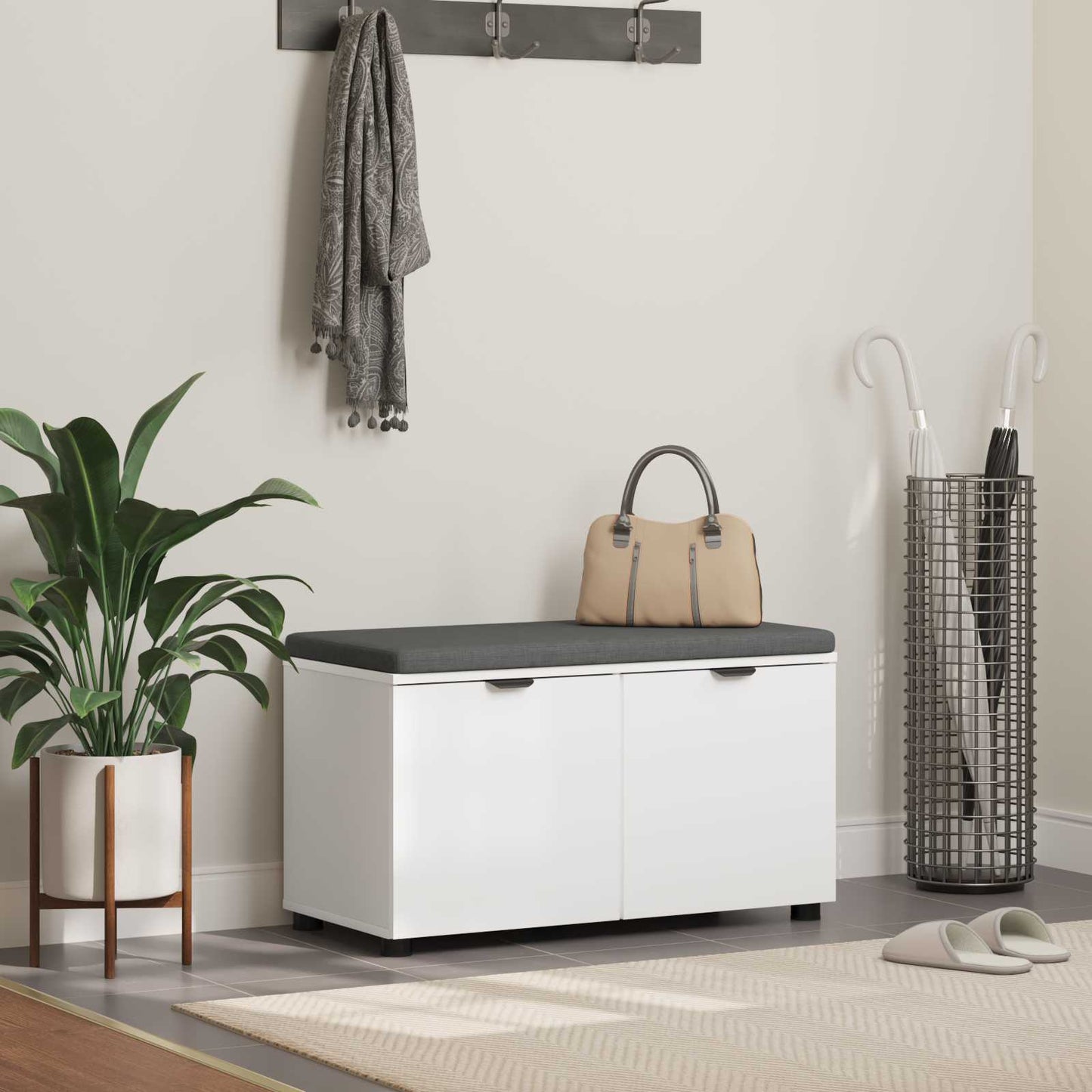 Halbank met kussen met opslag met de deur Wit 80 x 46 x 46 cm is nu te koop bij PeponiXL, paradijselijk wonen!