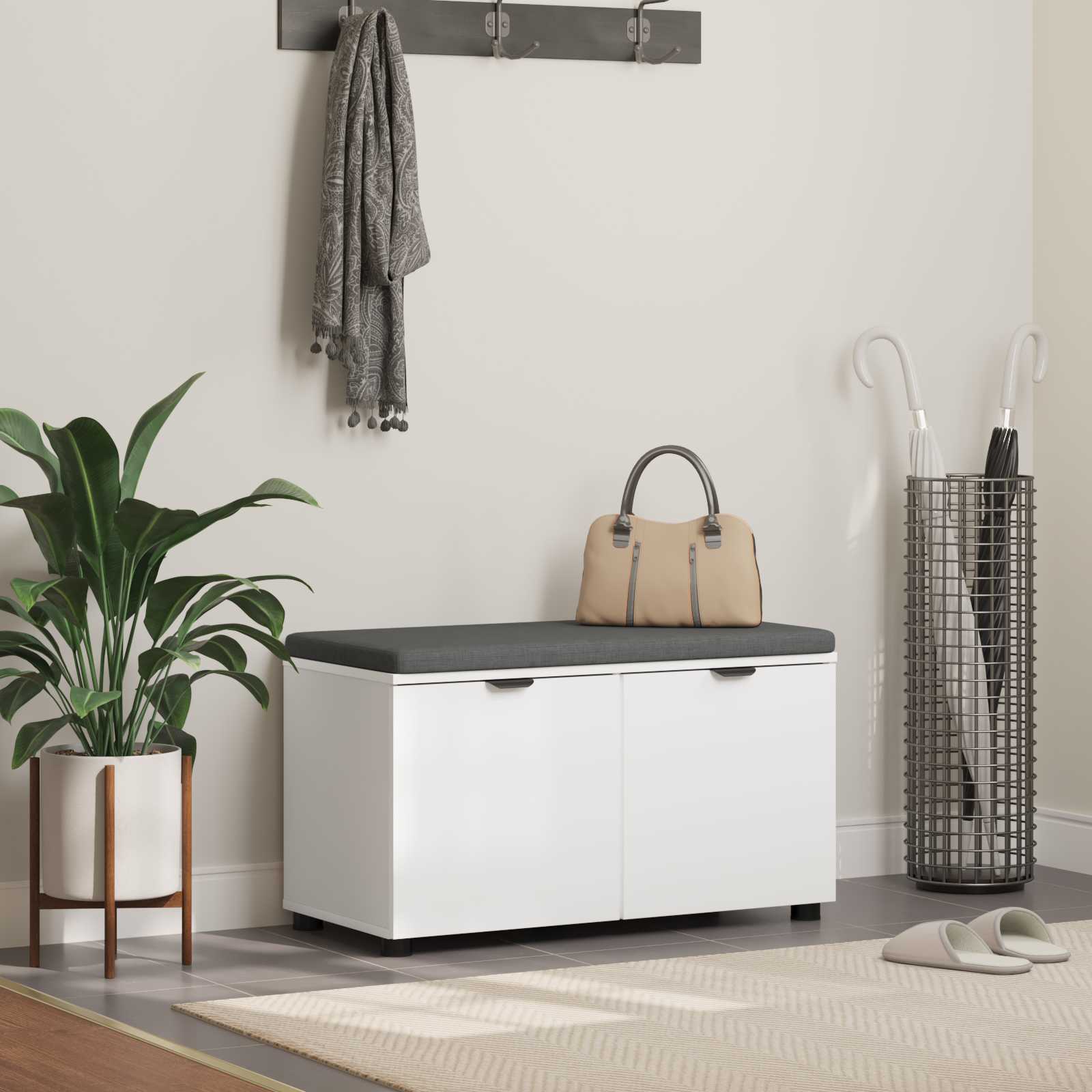 Halbank met kussen met opslag met de deur Wit 80 x 46 x 46 cm is nu te koop bij PeponiXL, paradijselijk wonen!