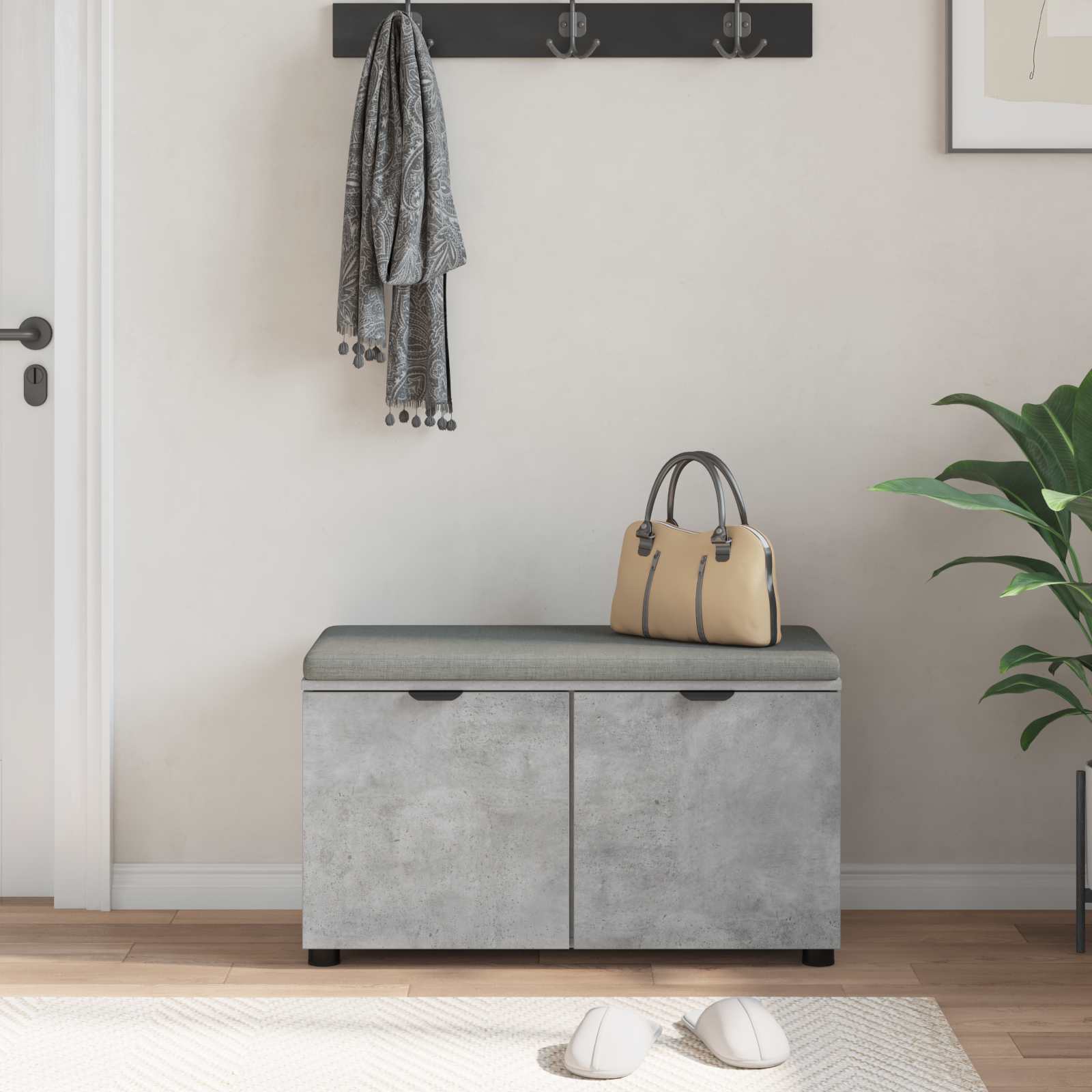 Halbank met kussen met plank Beton Grijs 80 x 38 x 46 cm is nu te koop bij PeponiXL, paradijselijk wonen!