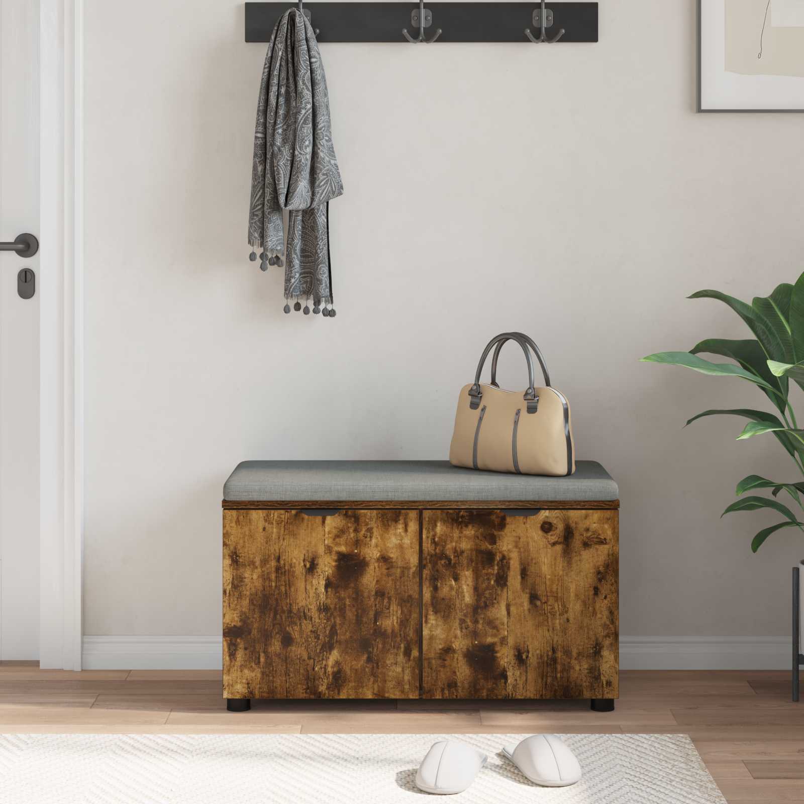 Halbank met kussen met plank Gerookte Eik 80 x 38 x 46 cm is nu te koop bij PeponiXL, paradijselijk wonen!