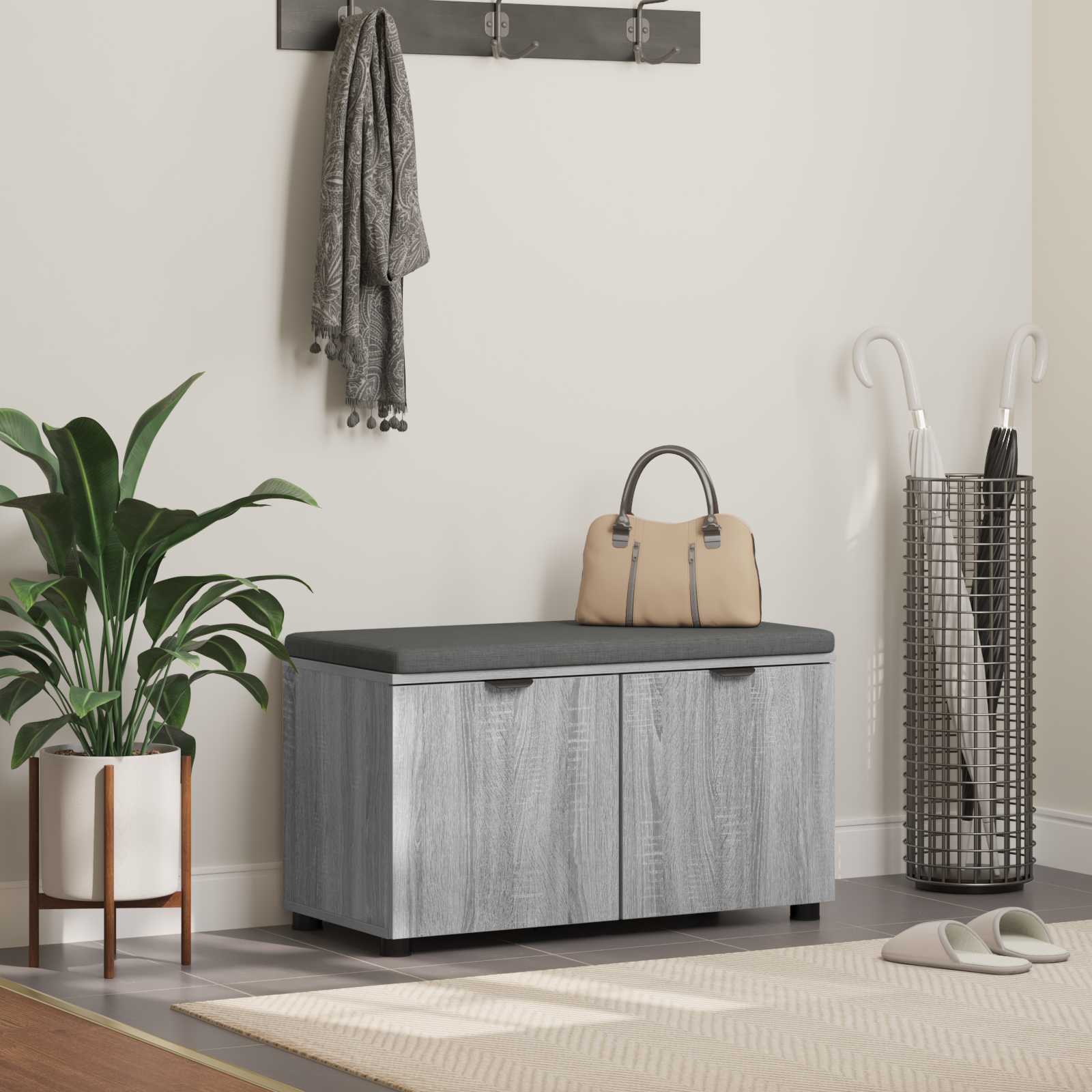 Halbank met kussen met plank Grijze Sonoma 80 x 38 x 46 cm is nu te koop bij PeponiXL, paradijselijk wonen!