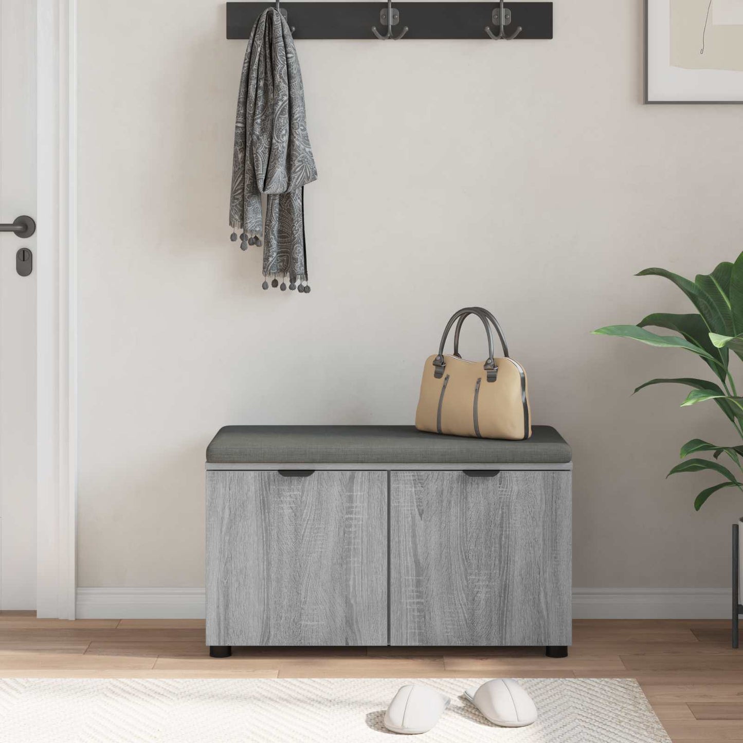 Halbank met kussen met plank Grijze Sonoma 80 x 38 x 46 cm is nu te koop bij PeponiXL, paradijselijk wonen!