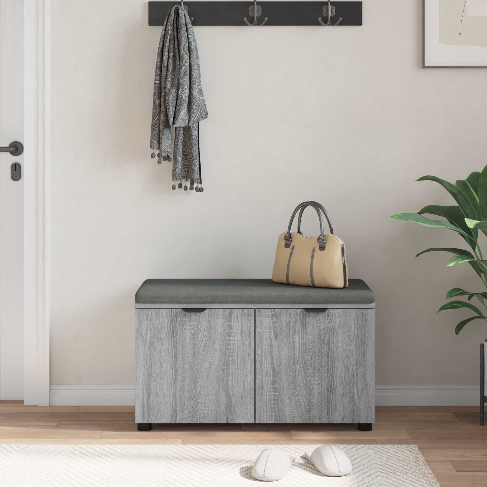 Halbank met kussen met plank Grijze Sonoma 80 x 38 x 46 cm is nu te koop bij PeponiXL, paradijselijk wonen!