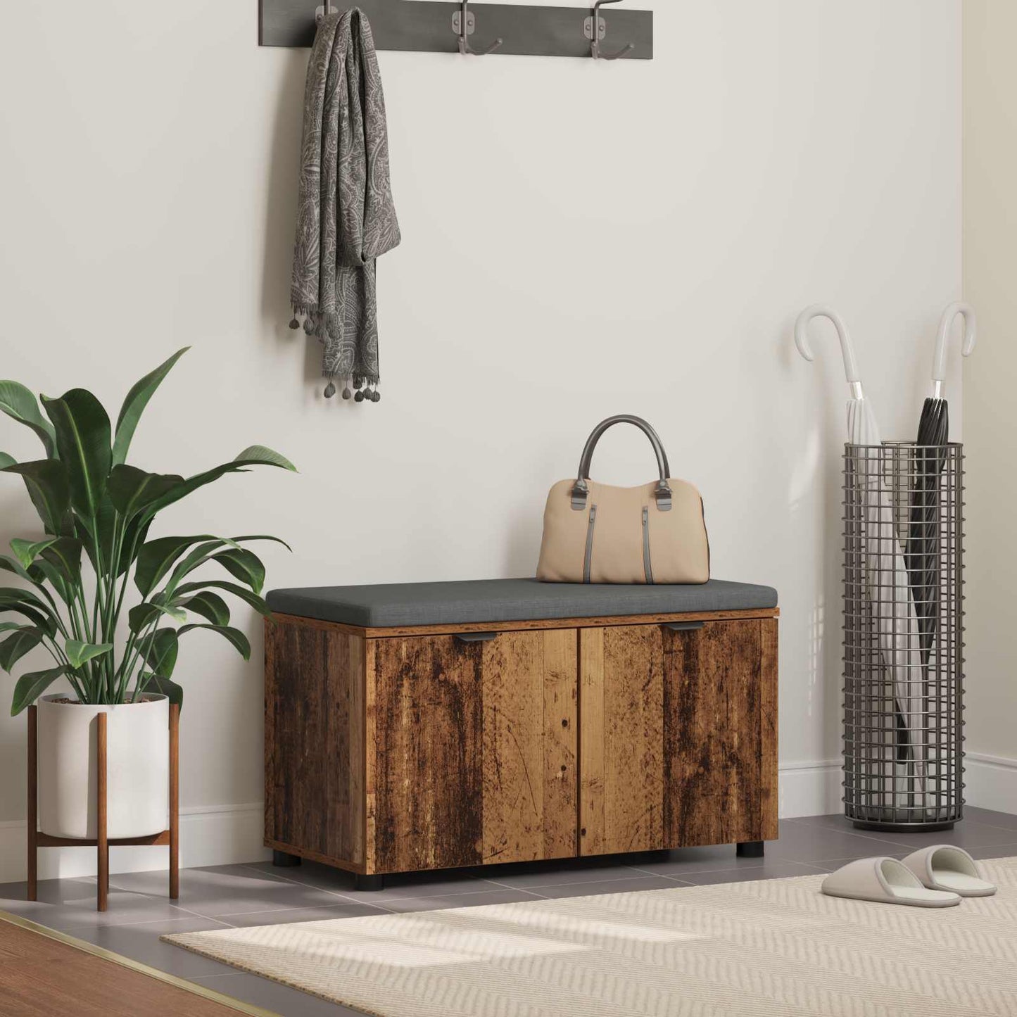 Halbank Oudhout 80 x 38 x 46 cm Geïndustrialiseerd hout en stof is nu te koop bij PeponiXL, paradijselijk wonen!