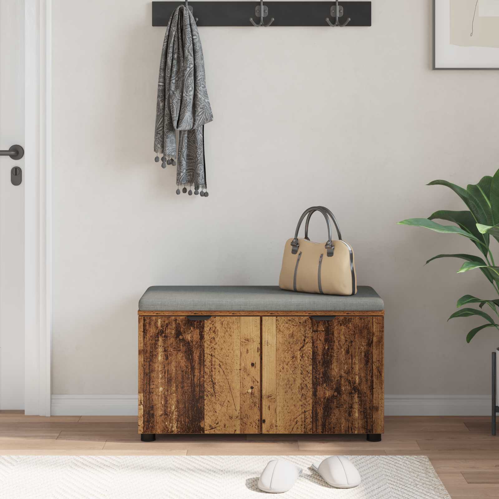Halbank Oudhout 80 x 38 x 46 cm Geïndustrialiseerd hout en stof is nu te koop bij PeponiXL, paradijselijk wonen!