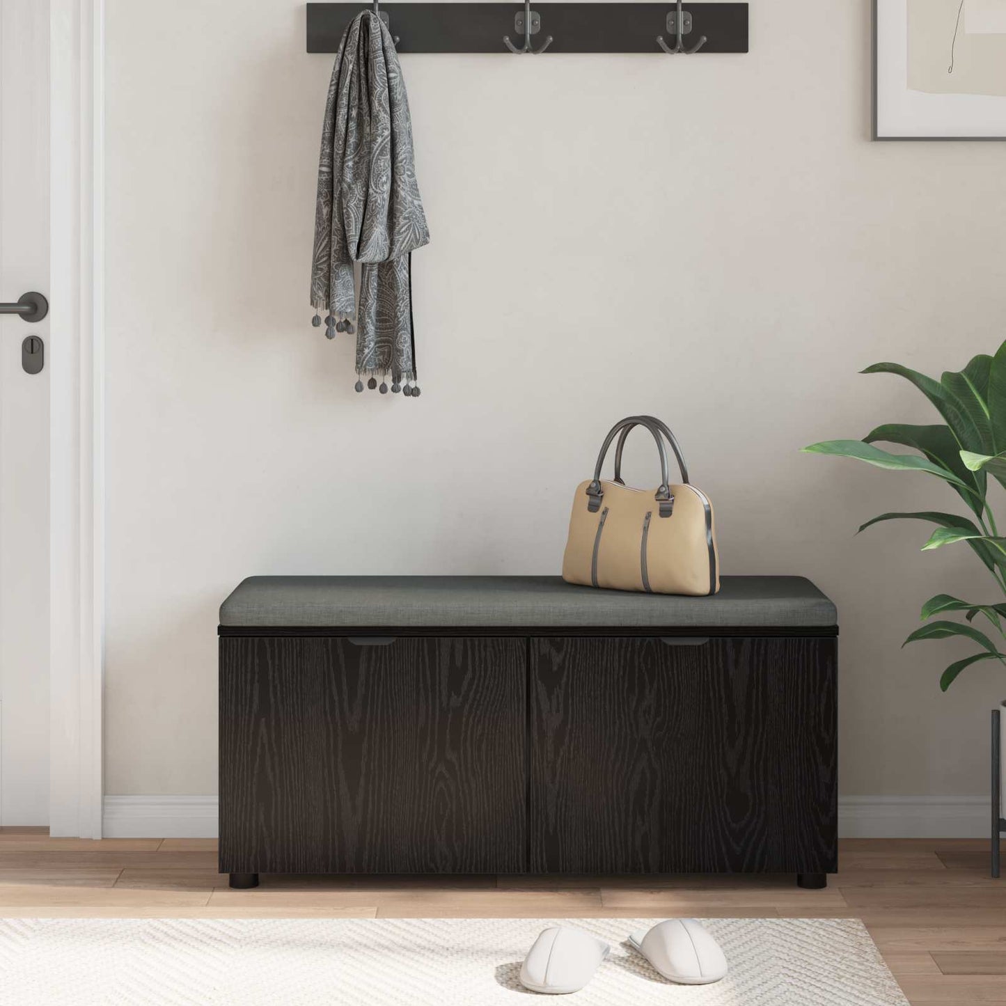 Halbank met kussen met plank Zwarte Eik 100 x 38 x 46 cm is nu te koop bij PeponiXL, paradijselijk wonen!