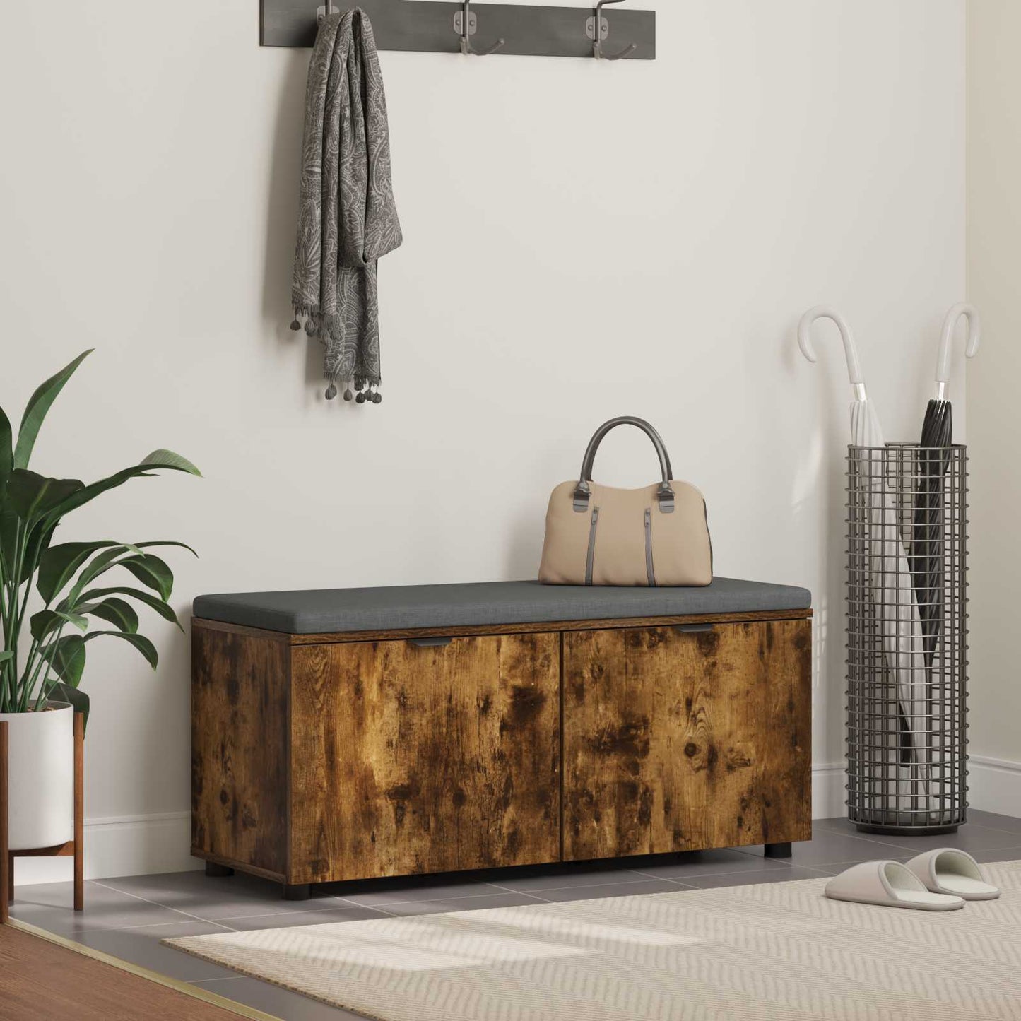 Halbank met kussen met plank Gerookte Eik 100 x 38 x 46 cm is nu te koop bij PeponiXL, paradijselijk wonen!