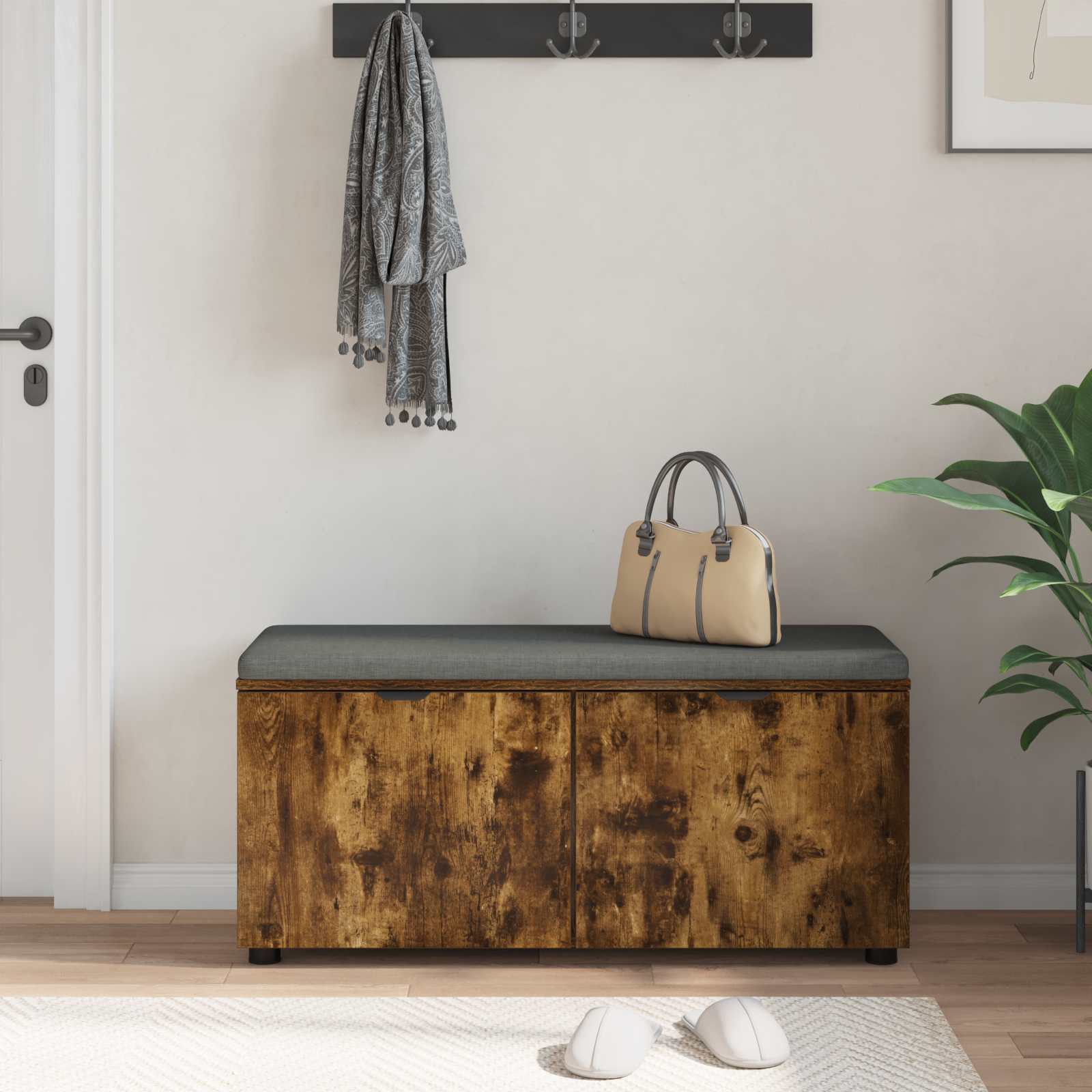 Halbank met kussen met plank Gerookte Eik 100 x 38 x 46 cm is nu te koop bij PeponiXL, paradijselijk wonen!