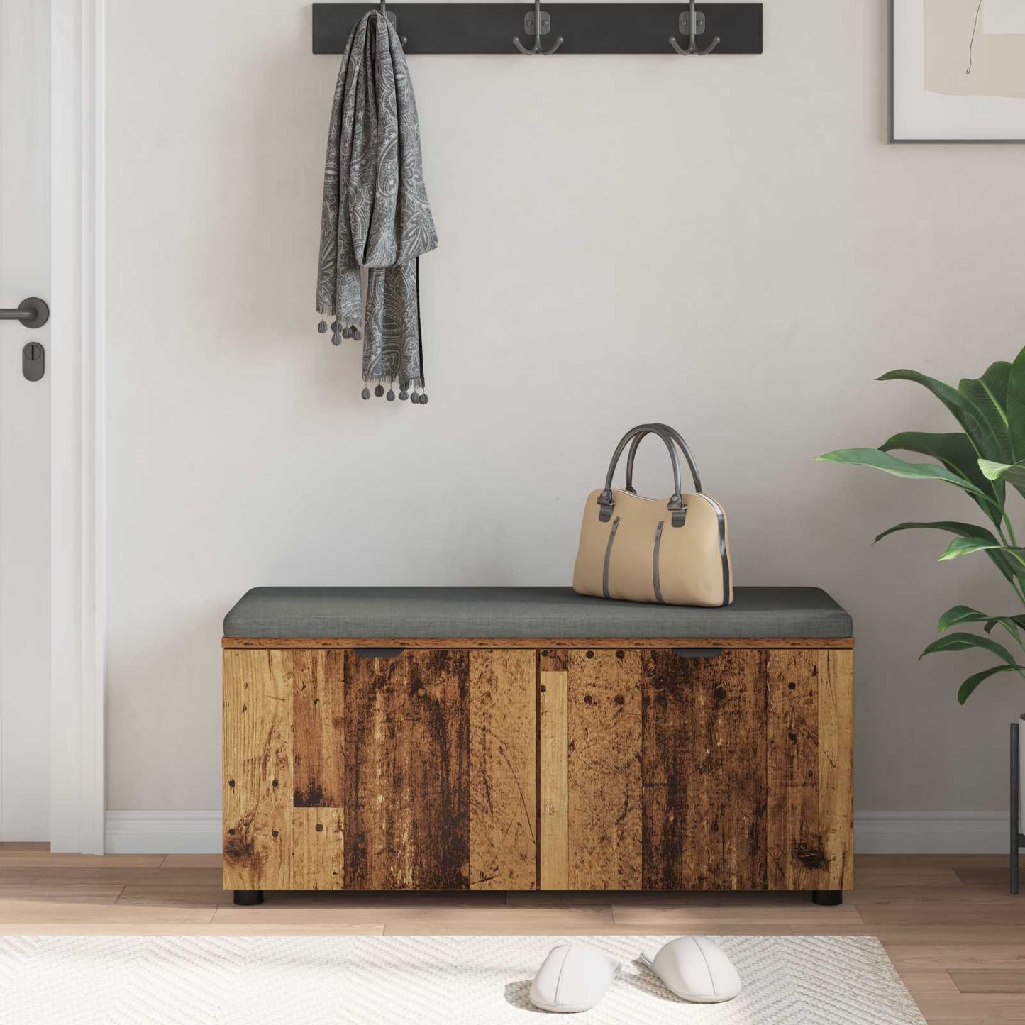 Halbank met kussen met plank Oudhout 100 x 38 x 46 cm is nu te koop bij PeponiXL, paradijselijk wonen!