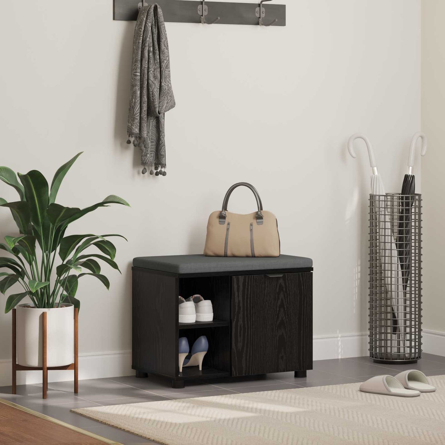 Halbank met kussen met plank Zwarte Eik 60 x 38 x 46 cm is nu te koop bij PeponiXL, paradijselijk wonen!