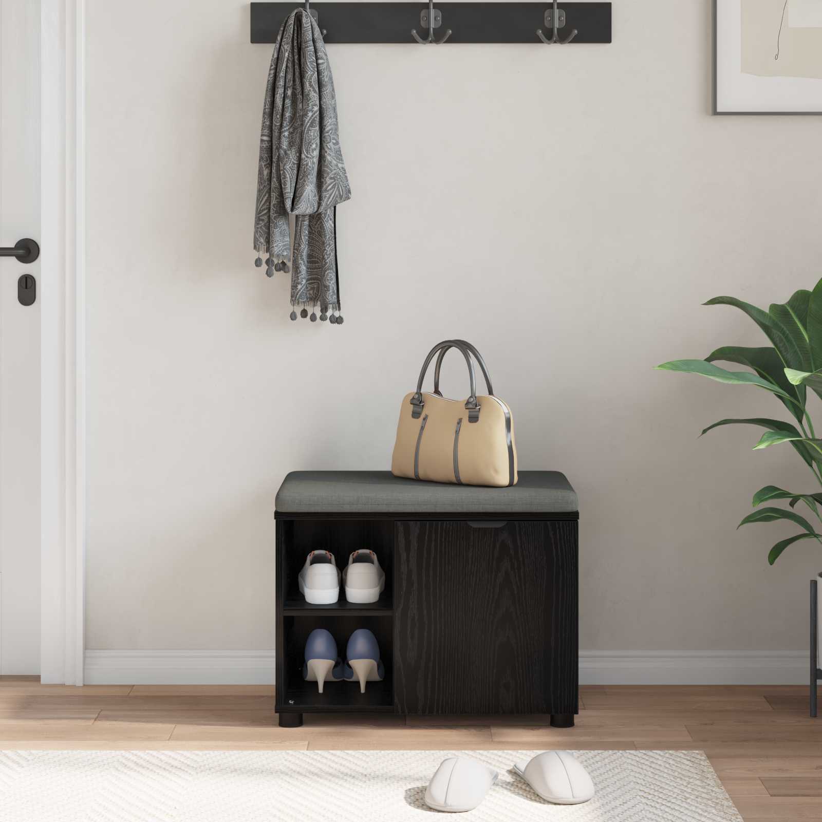 Halbank met kussen met plank Zwarte Eik 60 x 38 x 46 cm is nu te koop bij PeponiXL, paradijselijk wonen!