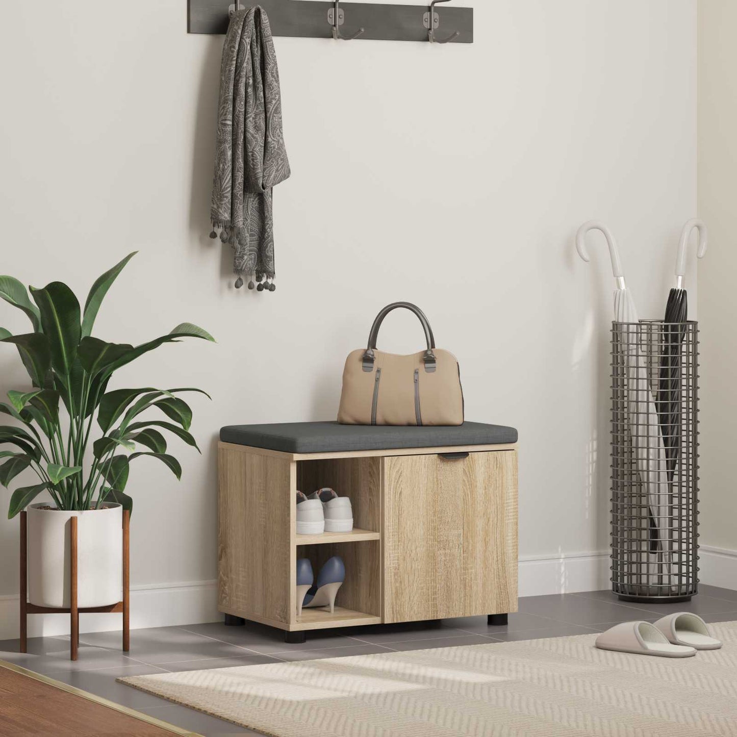 Halbank met kussen met plank Sonoma Eiken 60 x 38 x 46 cm is nu te koop bij PeponiXL, paradijselijk wonen!