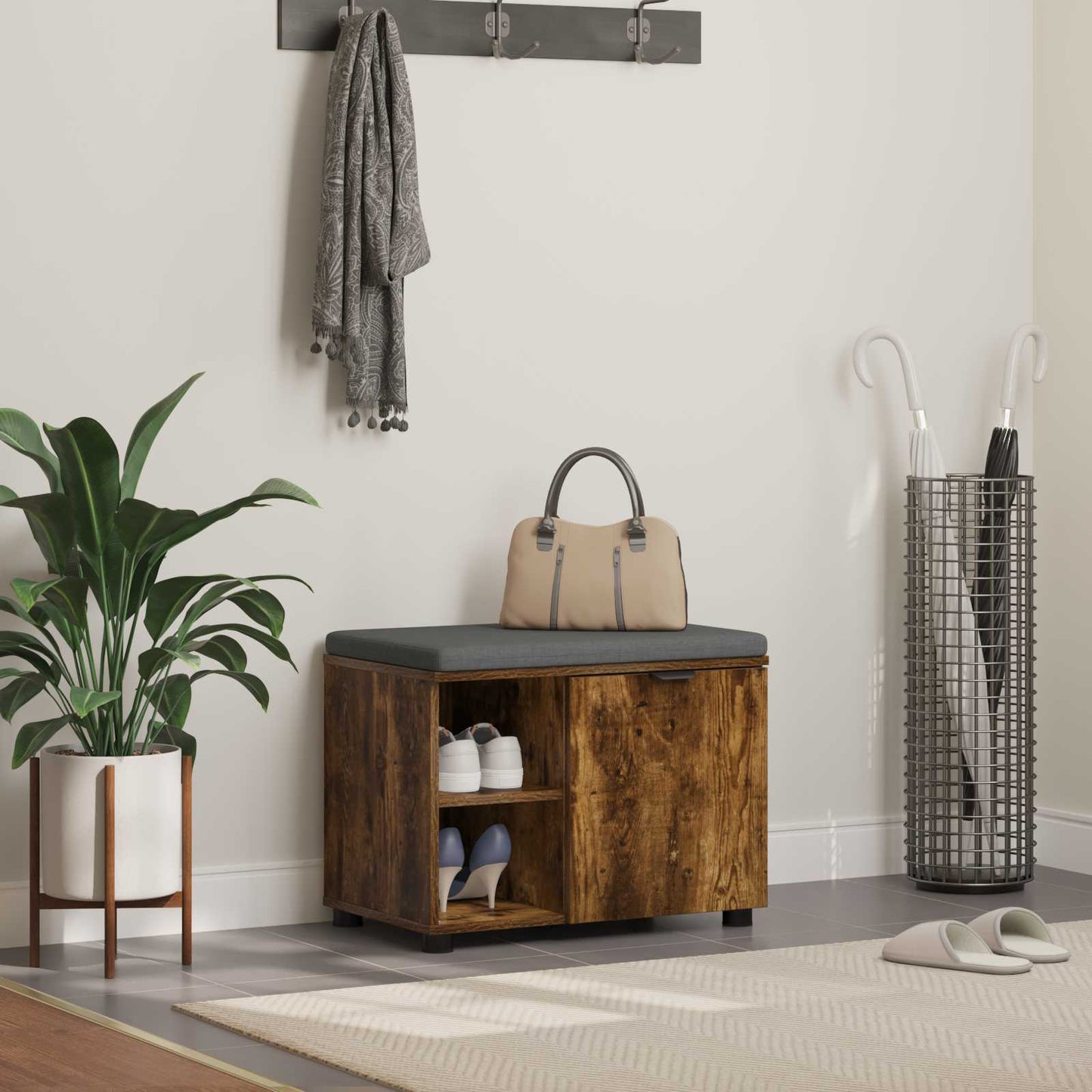 Halbank met kussen met plank Gerookte Eik 60 x 38 x 46 cm is nu te koop bij PeponiXL, paradijselijk wonen!