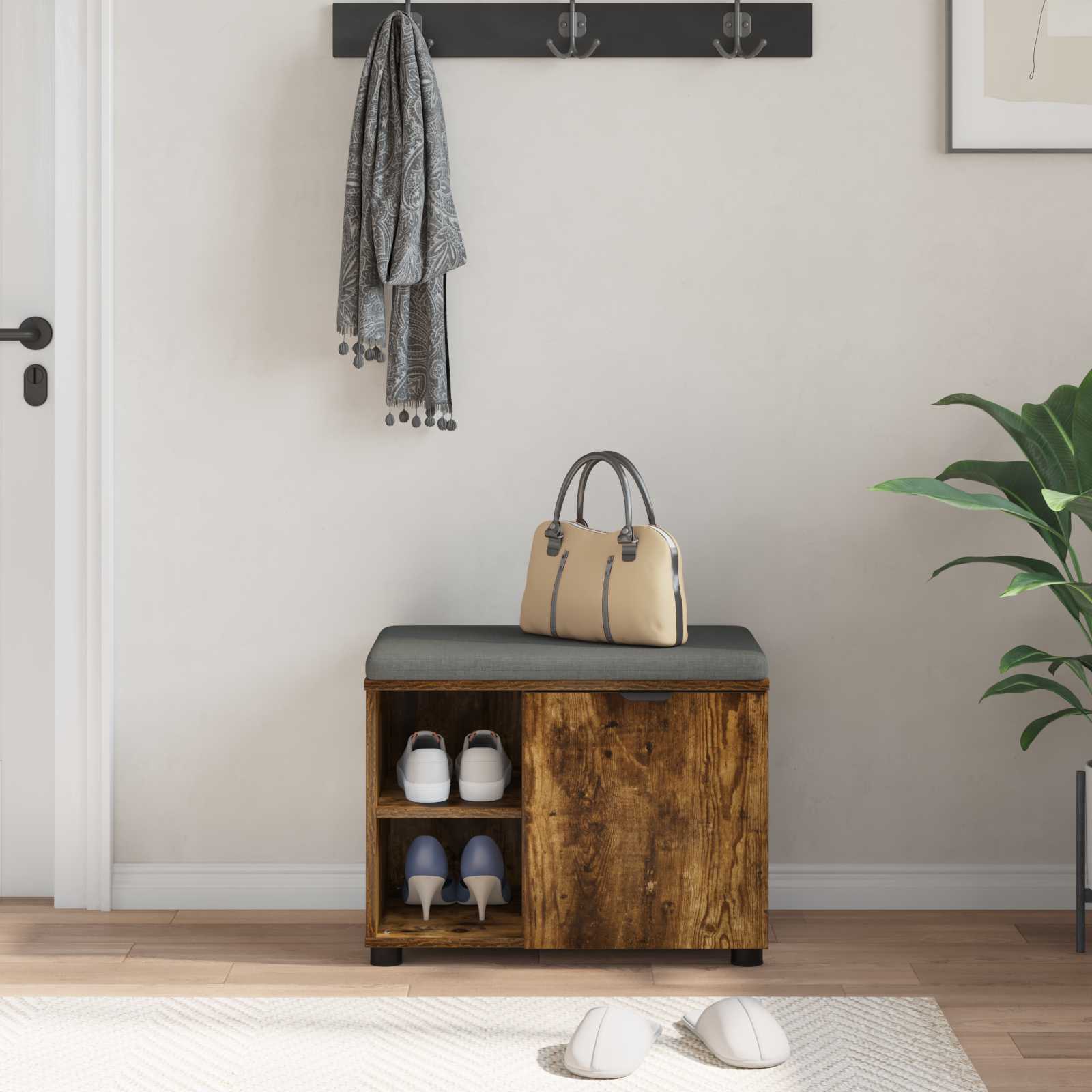 Halbank met kussen met plank Gerookte Eik 60 x 38 x 46 cm is nu te koop bij PeponiXL, paradijselijk wonen!