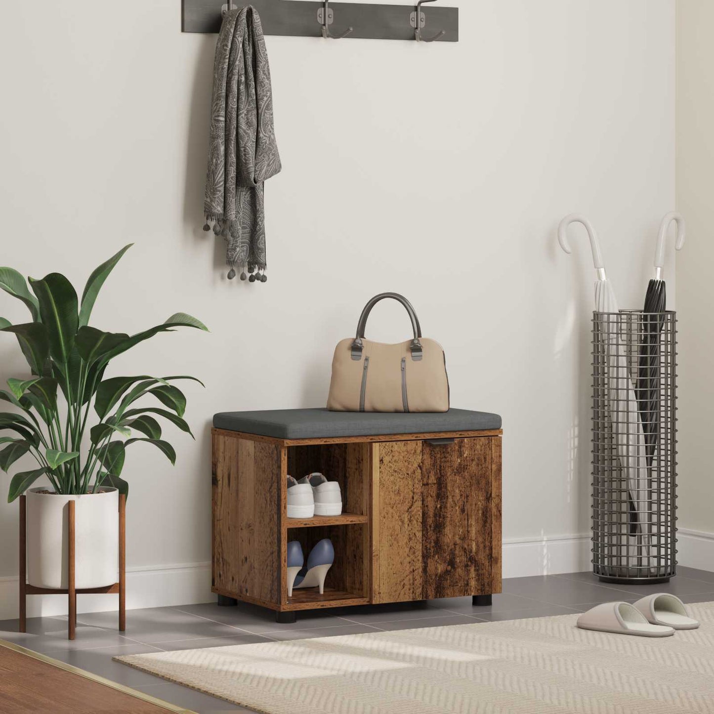 Halbank Oudhout 60 x 38 x 46 cm Geïndustrialiseerd hout en stof is nu te koop bij PeponiXL, paradijselijk wonen!