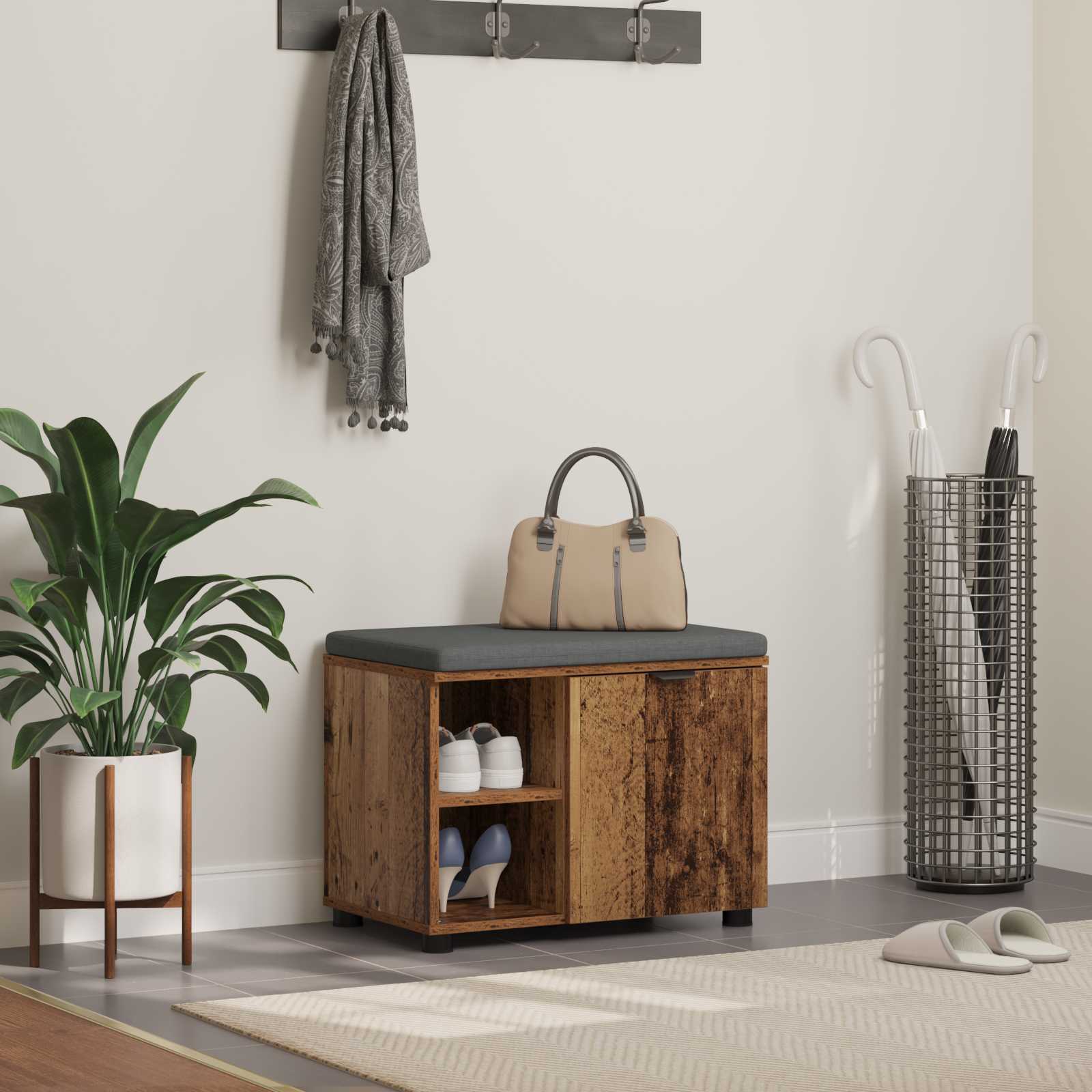 Halbank Oudhout 60 x 38 x 46 cm Geïndustrialiseerd hout en stof is nu te koop bij PeponiXL, paradijselijk wonen!