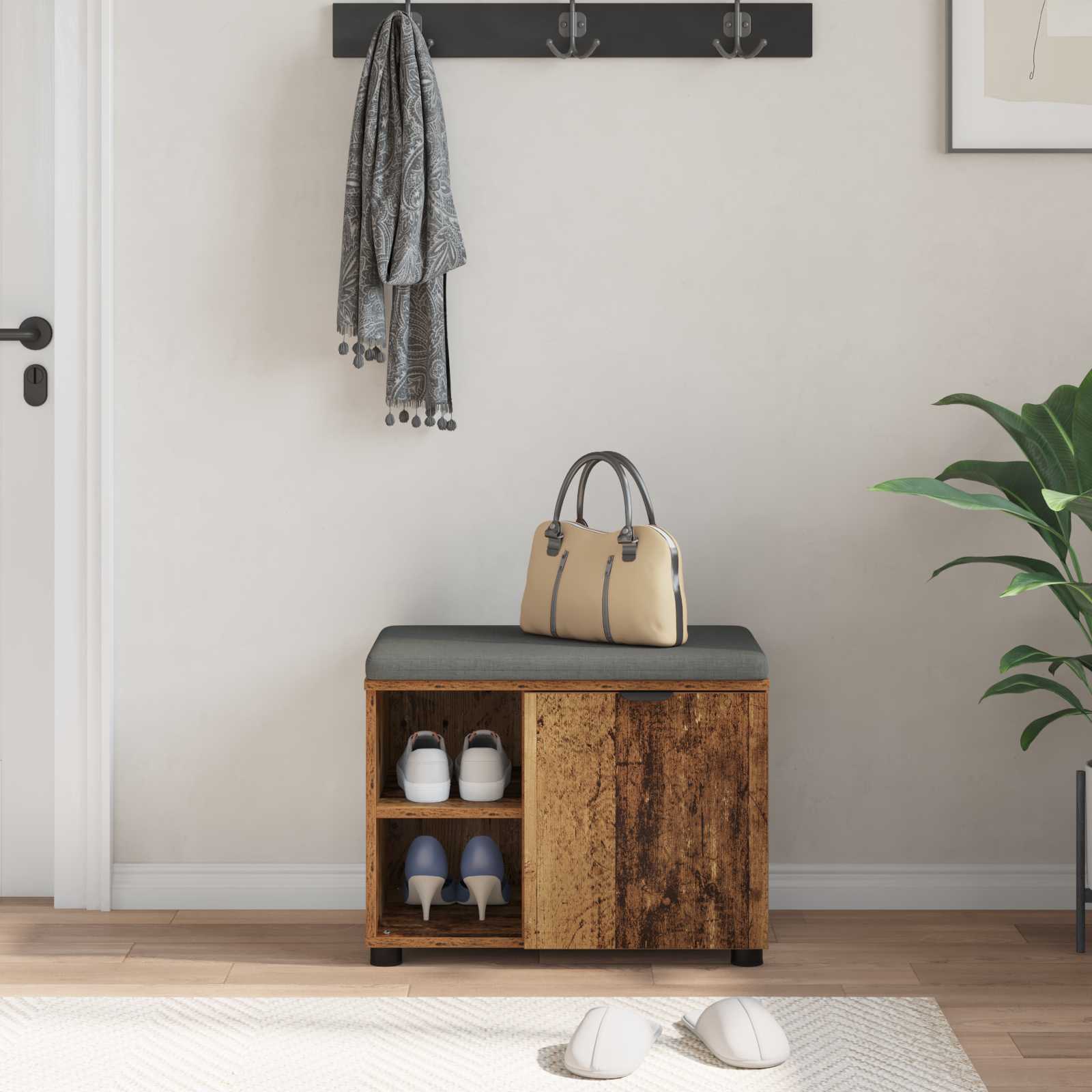 Halbank Oudhout 60 x 38 x 46 cm Geïndustrialiseerd hout en stof is nu te koop bij PeponiXL, paradijselijk wonen!