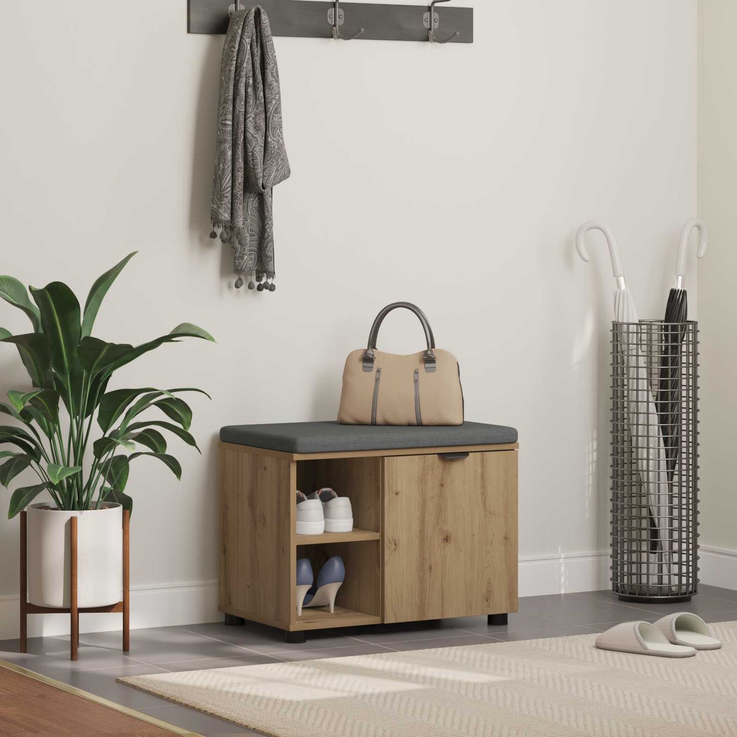 Halbank met kussen met plank Artisan Eik 60 x 38 x 46 cm is nu te koop bij PeponiXL, paradijselijk wonen!