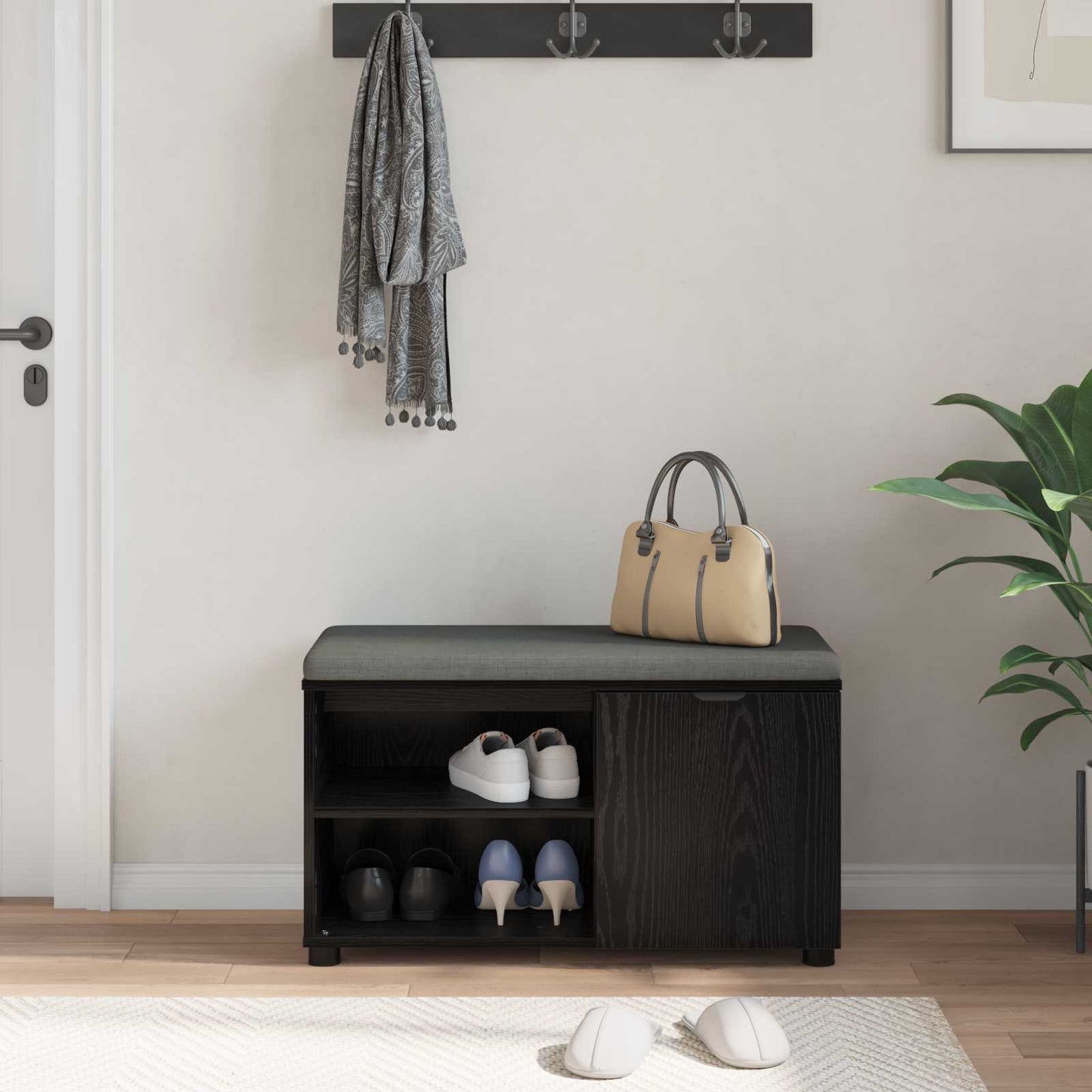 Halbank met kussen met plank Zwarte Eik 80 x 38 x 46 cm is nu te koop bij PeponiXL, paradijselijk wonen!