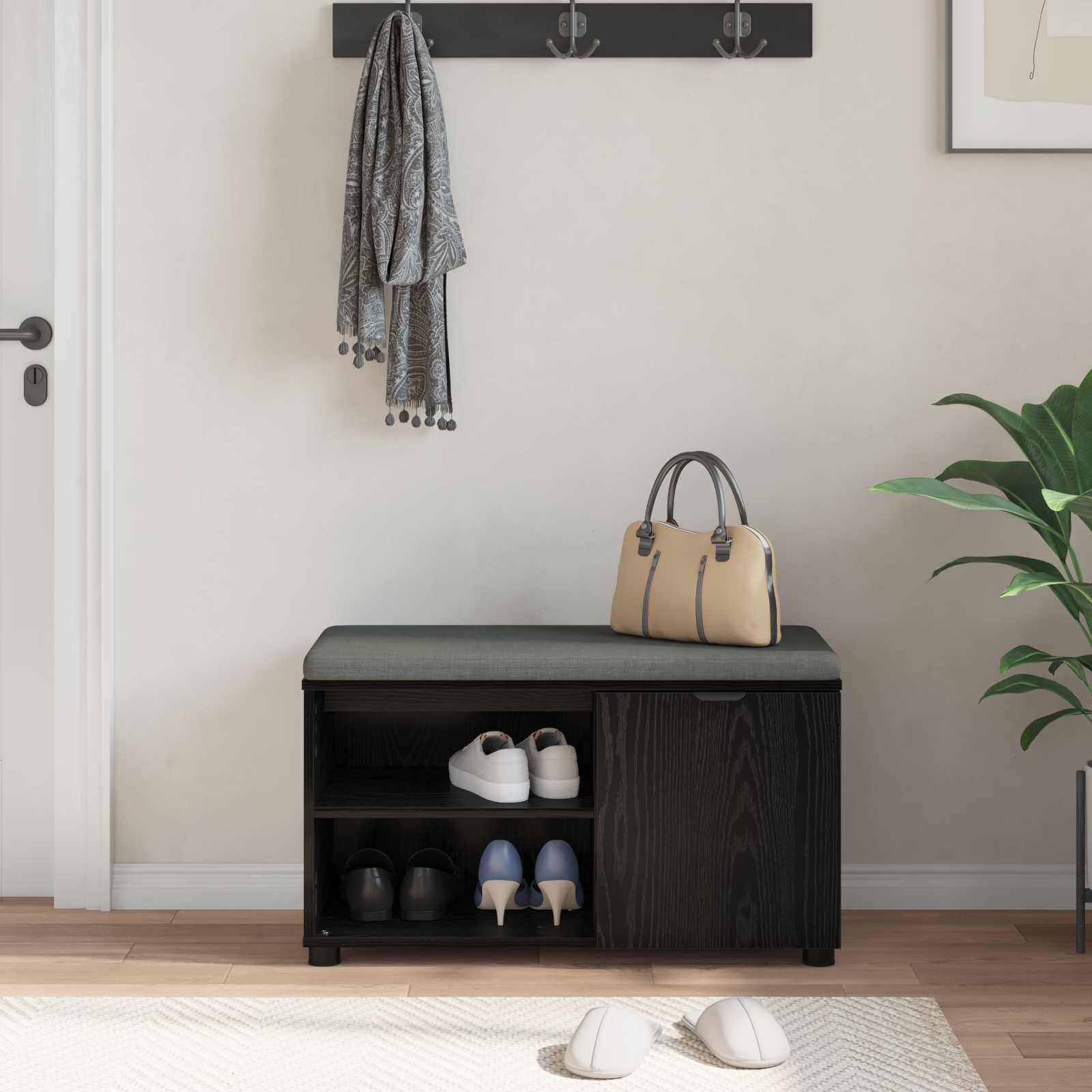 Halbank met kussen met plank Zwarte Eik 80 x 38 x 46 cm is nu te koop bij PeponiXL, paradijselijk wonen!