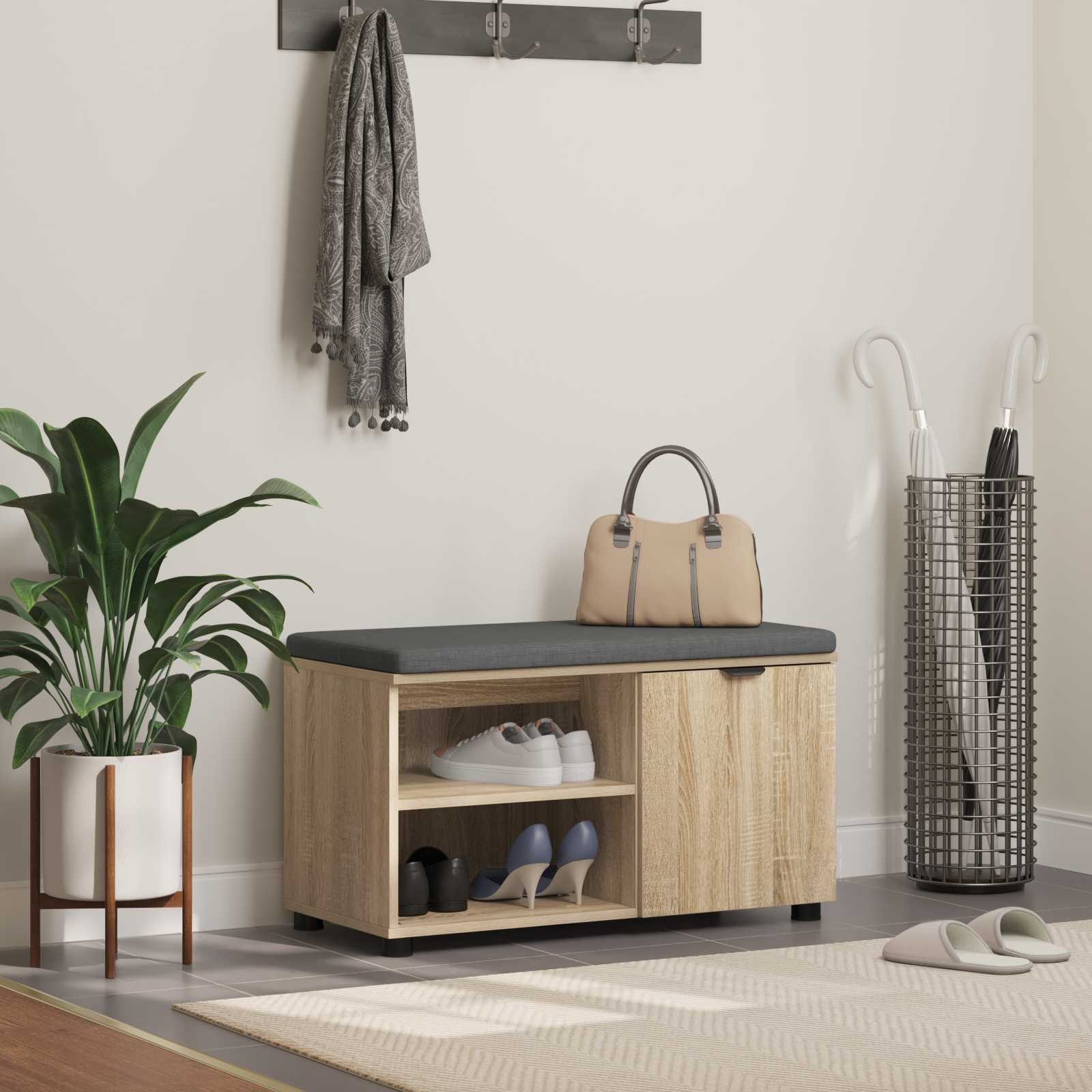 Halbank met kussen met plank Sonoma Eiken 80 x 38 x 46 cm is nu te koop bij PeponiXL, paradijselijk wonen!