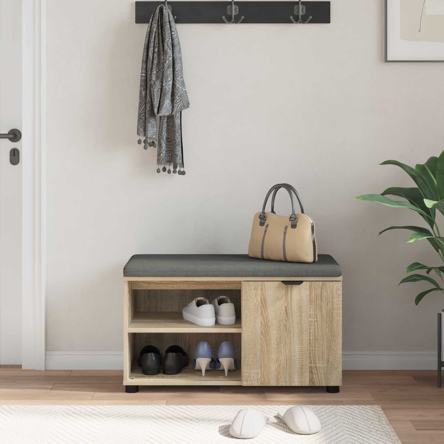Halbank met kussen met plank Sonoma Eiken 80 x 38 x 46 cm is nu te koop bij PeponiXL, paradijselijk wonen!