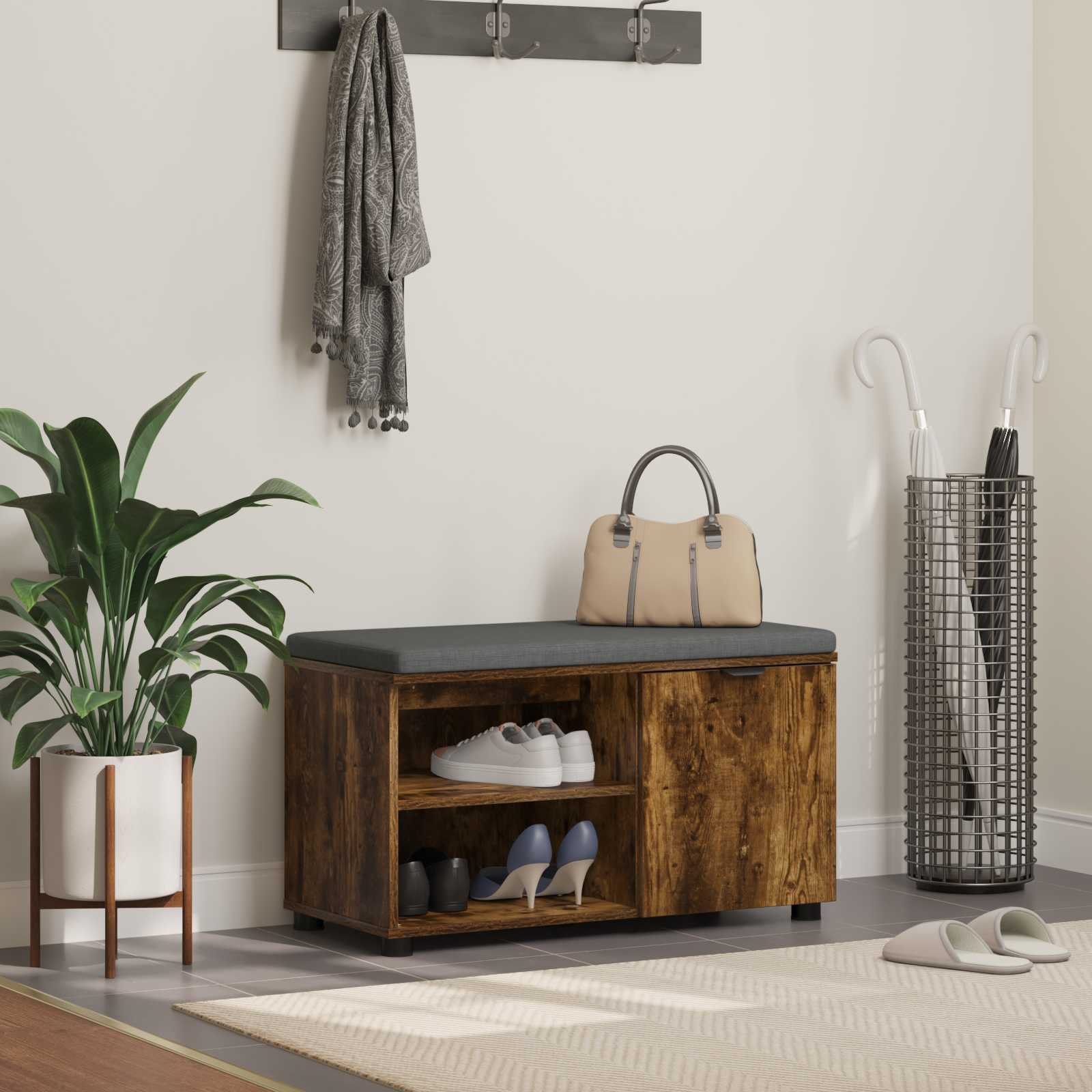 Halbank met kussen met plank Gerookte Eik 80 x 38 x 46 cm is nu te koop bij PeponiXL, paradijselijk wonen!