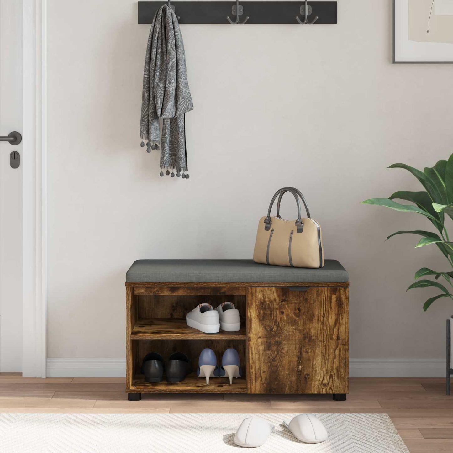 Halbank met kussen met plank Gerookte Eik 80 x 38 x 46 cm is nu te koop bij PeponiXL, paradijselijk wonen!