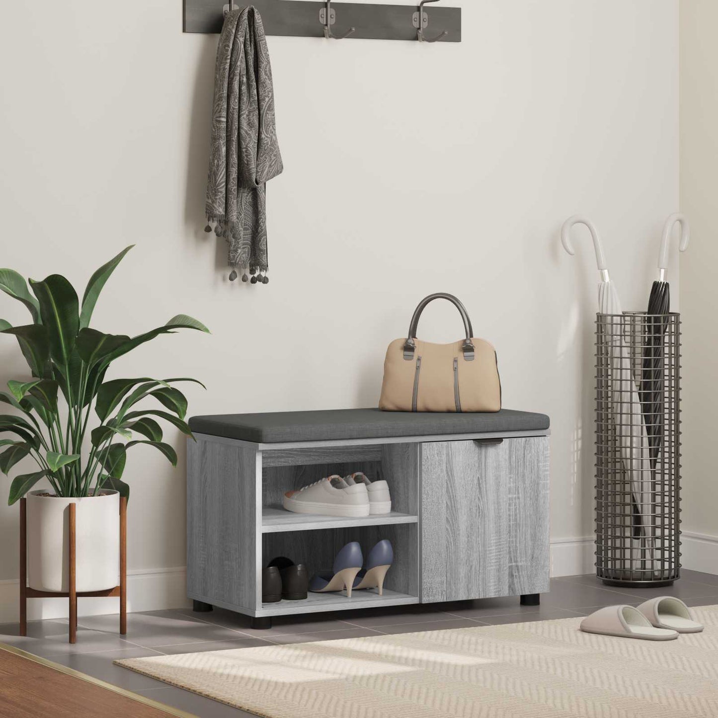 Halbank met kussen met plank Grijze Sonoma 80 x 38 x 46 cm is nu te koop bij PeponiXL, paradijselijk wonen!