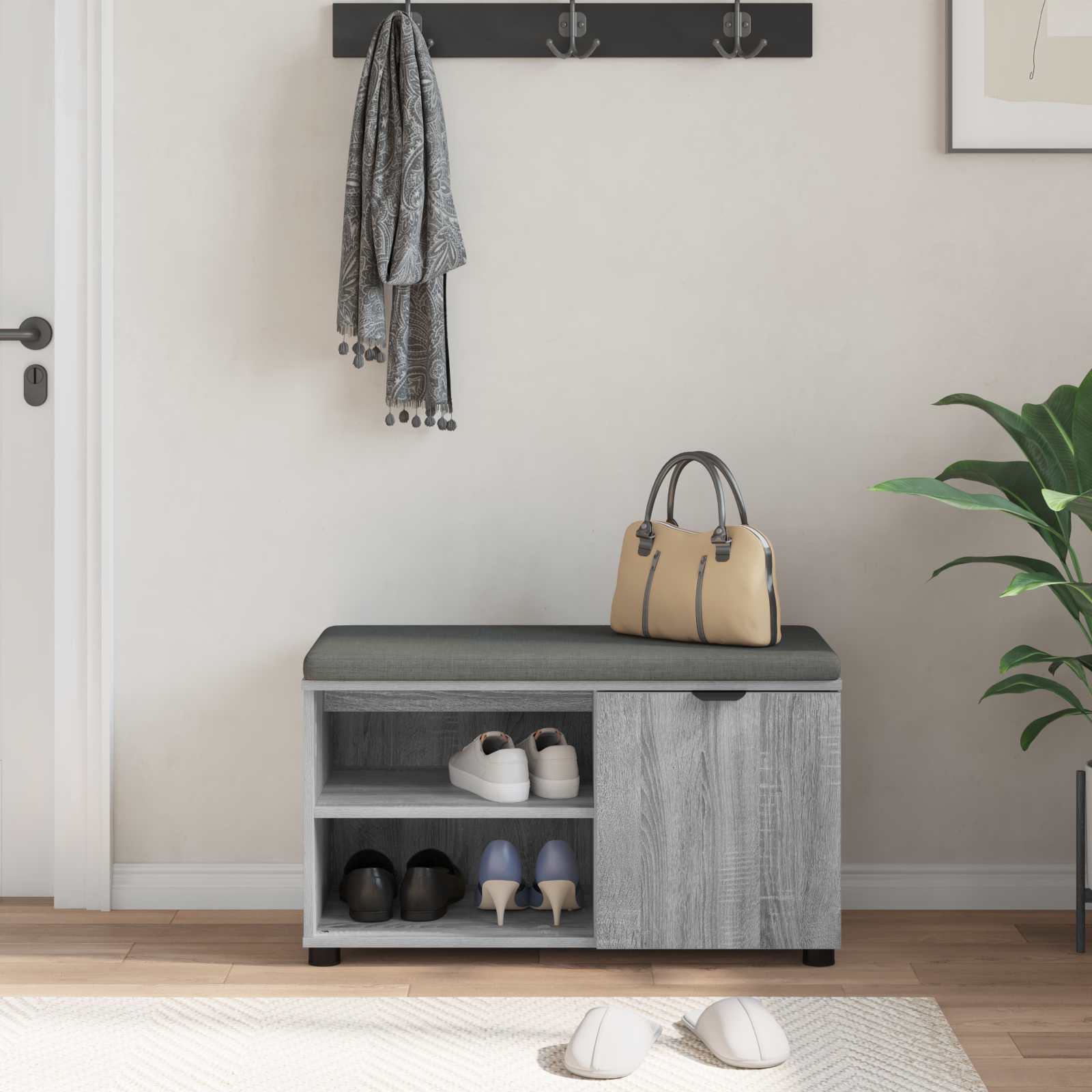 Halbank met kussen met plank Grijze Sonoma 80 x 38 x 46 cm is nu te koop bij PeponiXL, paradijselijk wonen!