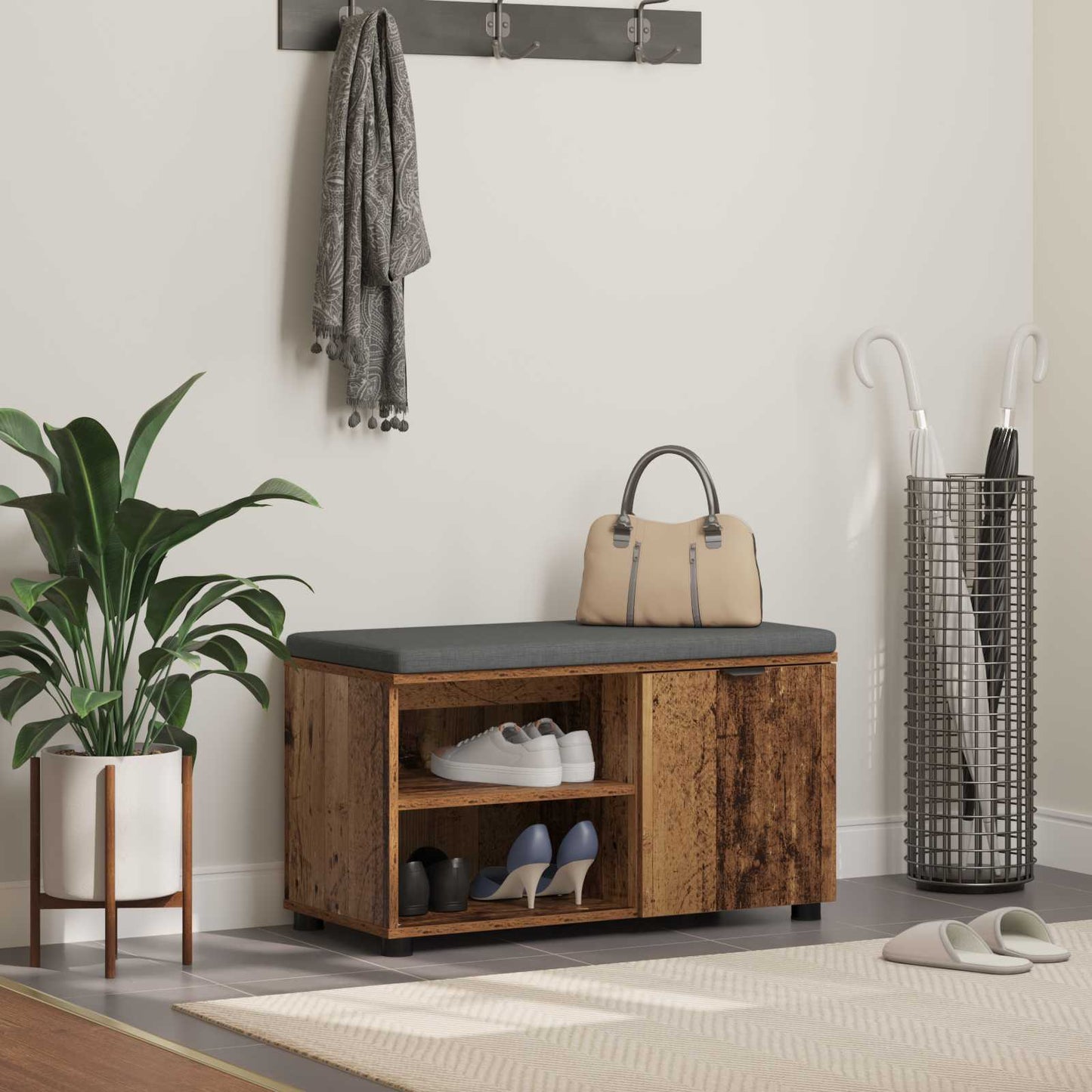 Halbank Oudhout 80 x 38 x 46 cm Geïndustrialiseerd hout en stof is nu te koop bij PeponiXL, paradijselijk wonen!