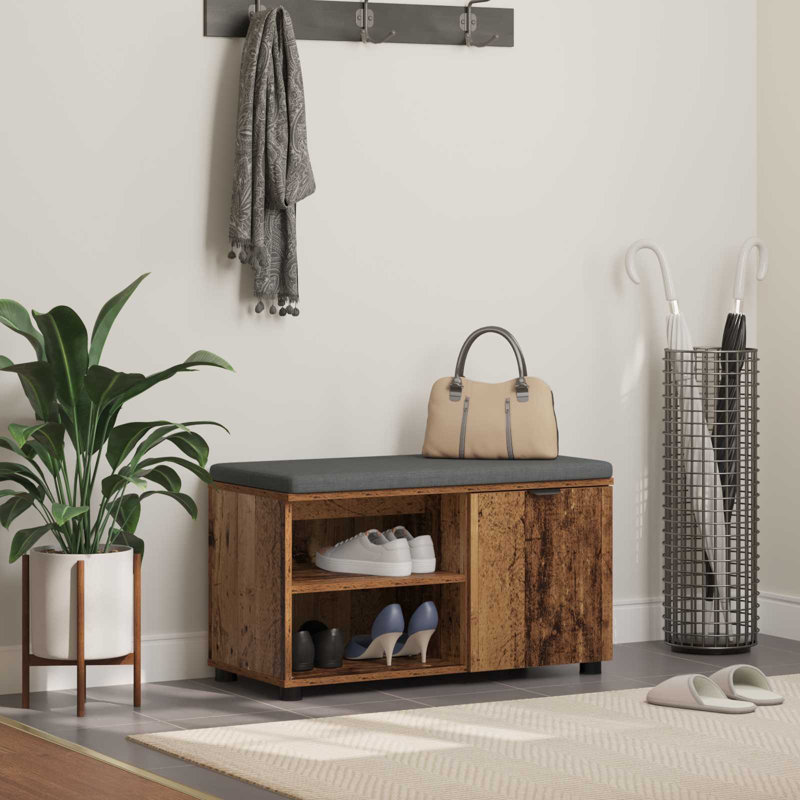 Halbank Oudhout 80 x 38 x 46 cm Geïndustrialiseerd hout en stof is nu te koop bij PeponiXL, paradijselijk wonen!
